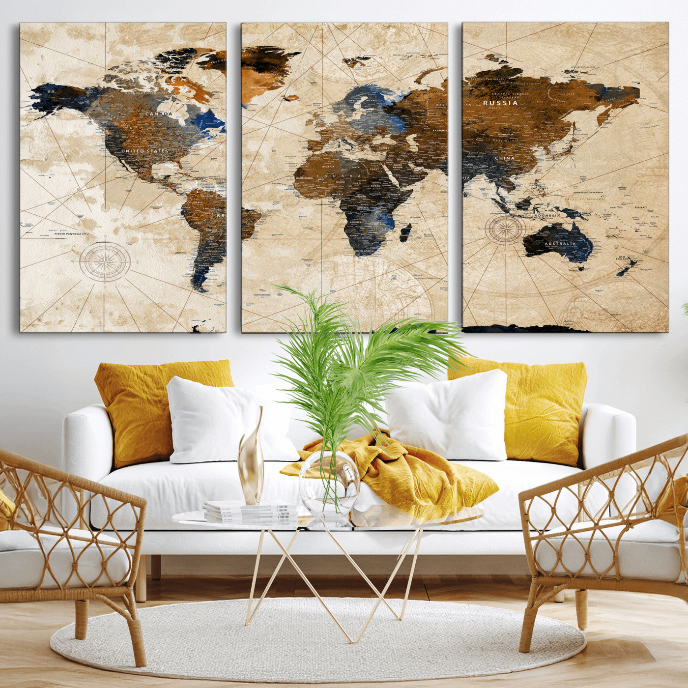 15727090-MGV-CV-36X24 - World Map Wall Art Canvas Print, Modern Decorative Framed Map Artwork Prints for Living Room, Office, Bedroom Wall Decor