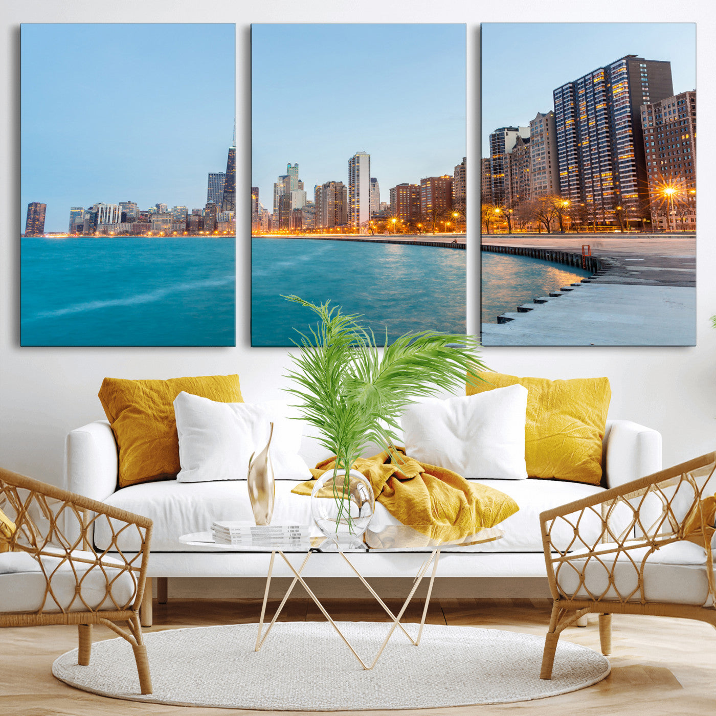 66780141-MGV-CV-36X24 - Chicago Wall Art Canvas Print, Chicago City Downtown Night Cityscape Print for Modern Urban Wall Decor