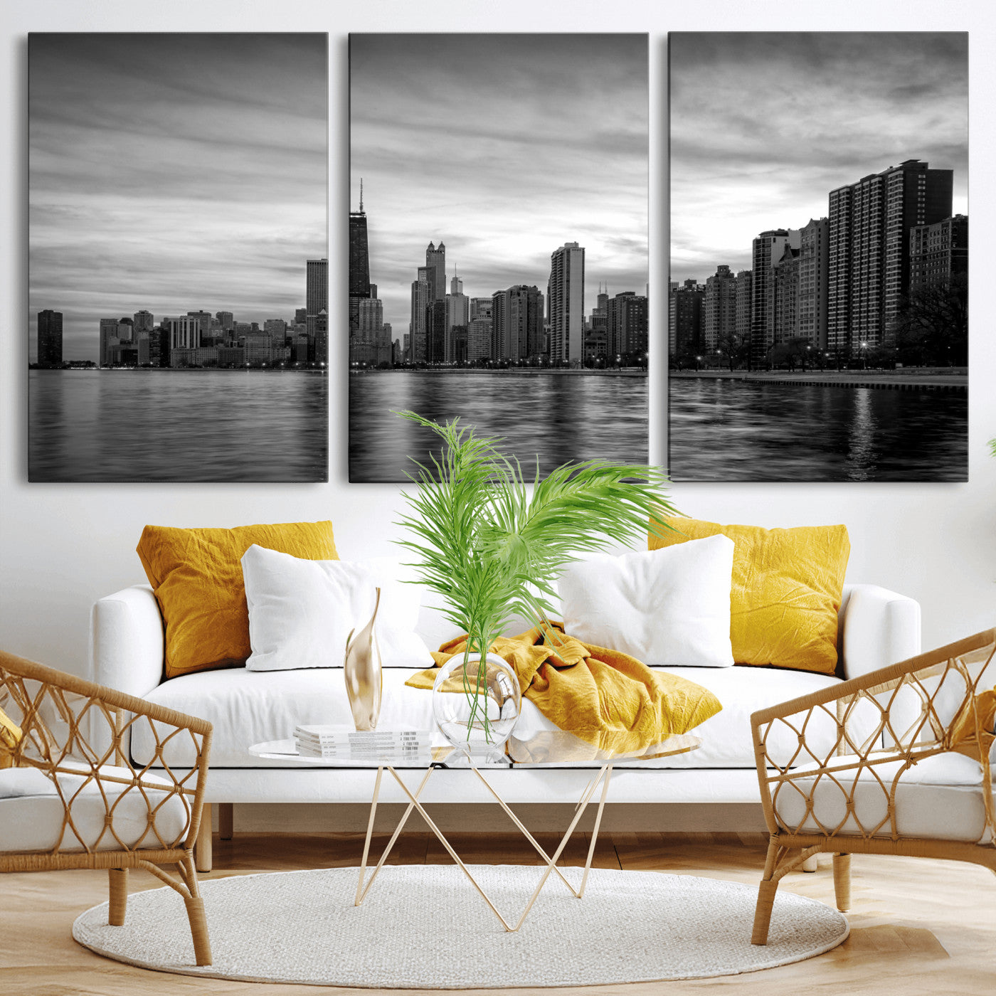 74552581-MGV-CV-36X24 - Chicago Wall Art Canvas Print, Chicago City Downtown Night Cityscape Print for Modern Urban Wall Decor