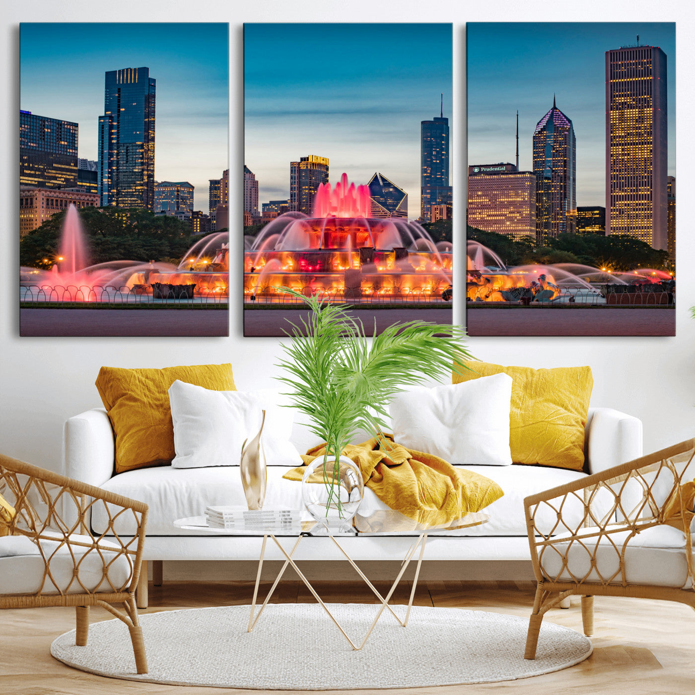 46805285-MGV-CV-36X24 - Chicago Wall Art Canvas Print, Chicago City Downtown Night Cityscape Print for Modern Urban Wall Decor