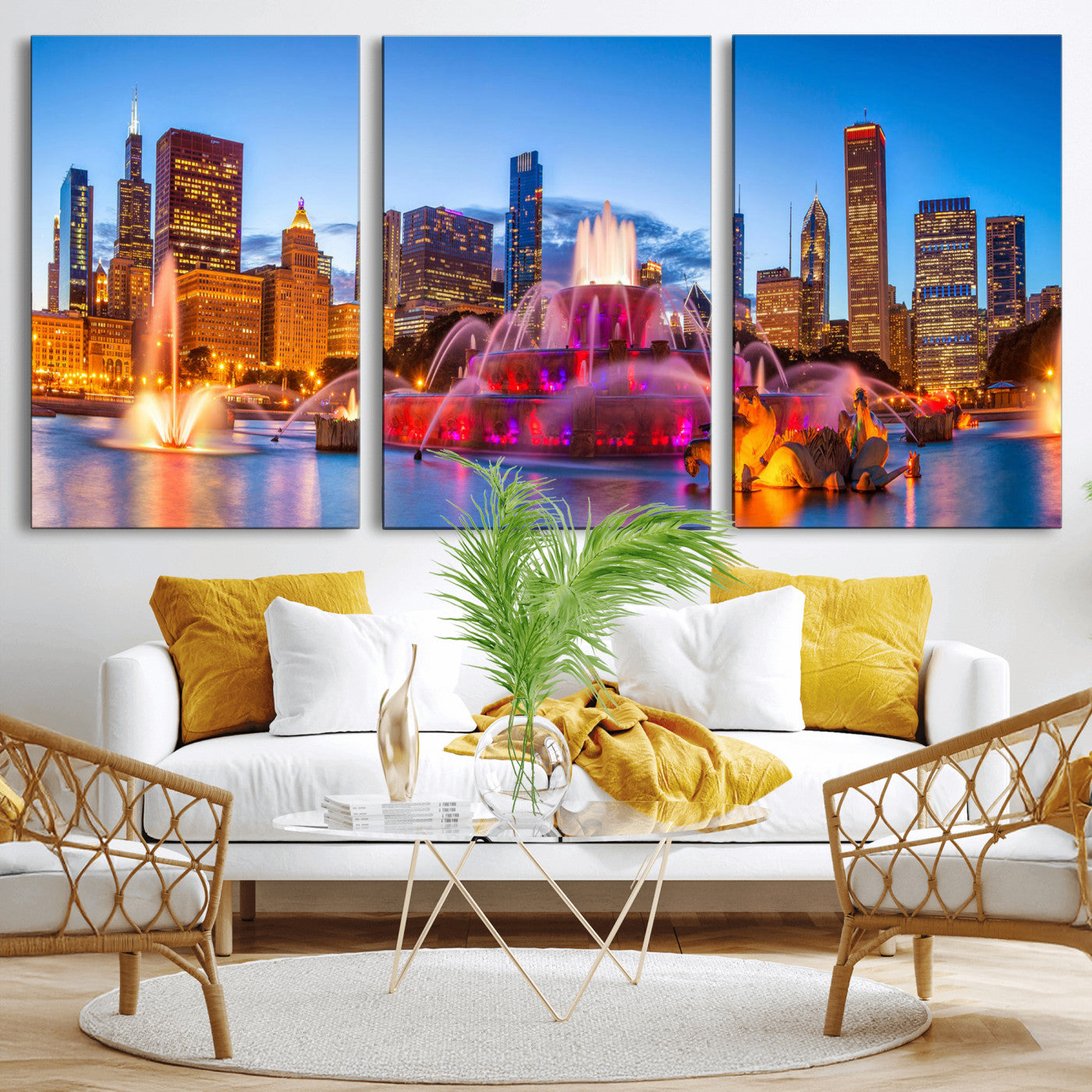 20251989-MGV-CV-36X24 - Chicago Wall Art Canvas Print, Chicago City Downtown Night Cityscape Print for Modern Urban Wall Decor