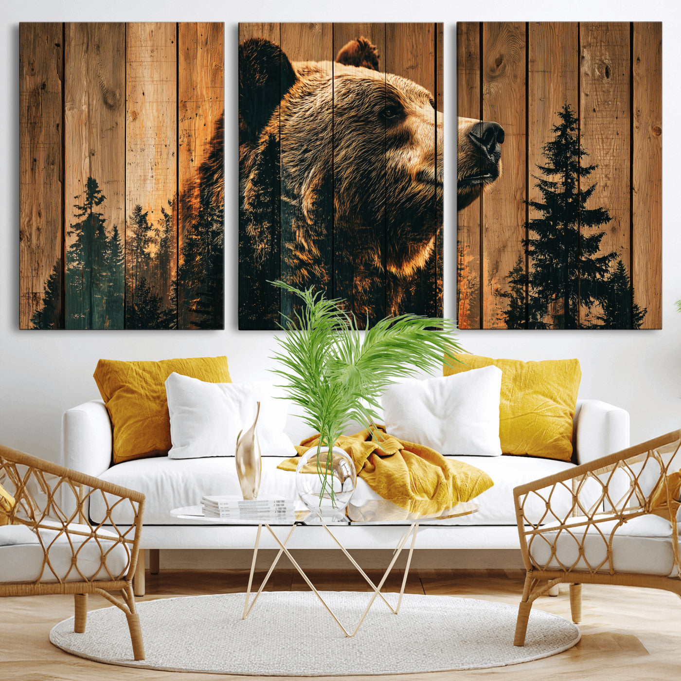 31552198-MGV-CV-36X24 - Rustic Bear Wall Art Canvas Print – Woodland Wildlife Artwork Print for Cabin, Lodge, and Farmhouse Home Decor