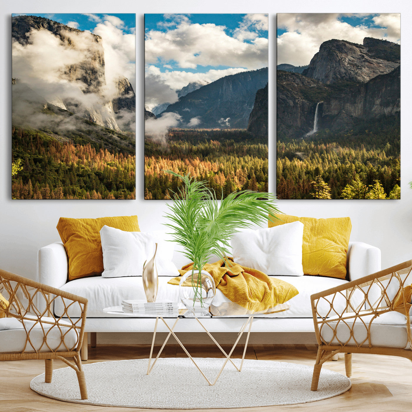 18271001-MGV-CV-36X24 - Yosemite Valley River Landscape Wall Art Canvas Print, Granite Cliffs Forest River Canvas Print, California National Park Moody Scenic Art Printi