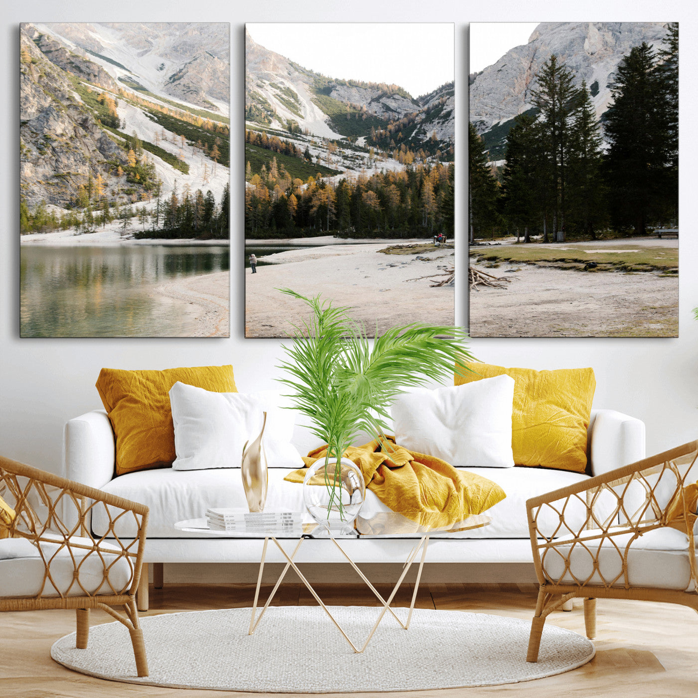 89246758-MGV-CV-36X24 - Lake Braies Alpine Landscape Wall Art Canvas Print, Dolomites Mountain Lake Forest Canvas Print, Italian Alps Scenic Nature Art Printing