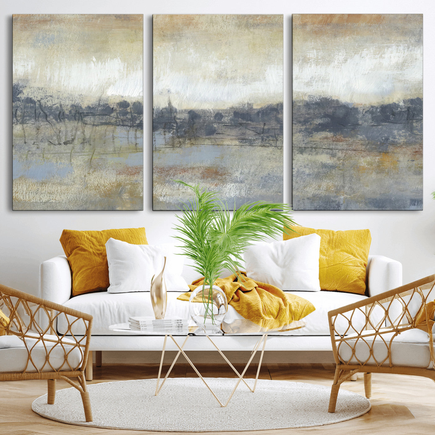 73973590-MGV-CV-36X24 - Abstract Neutral Landscape Painting Wall Art Canvas Print, Modern Minimal Texture Horizon Canvas Print, Beige Gray Contemporary Abstract Art Printing