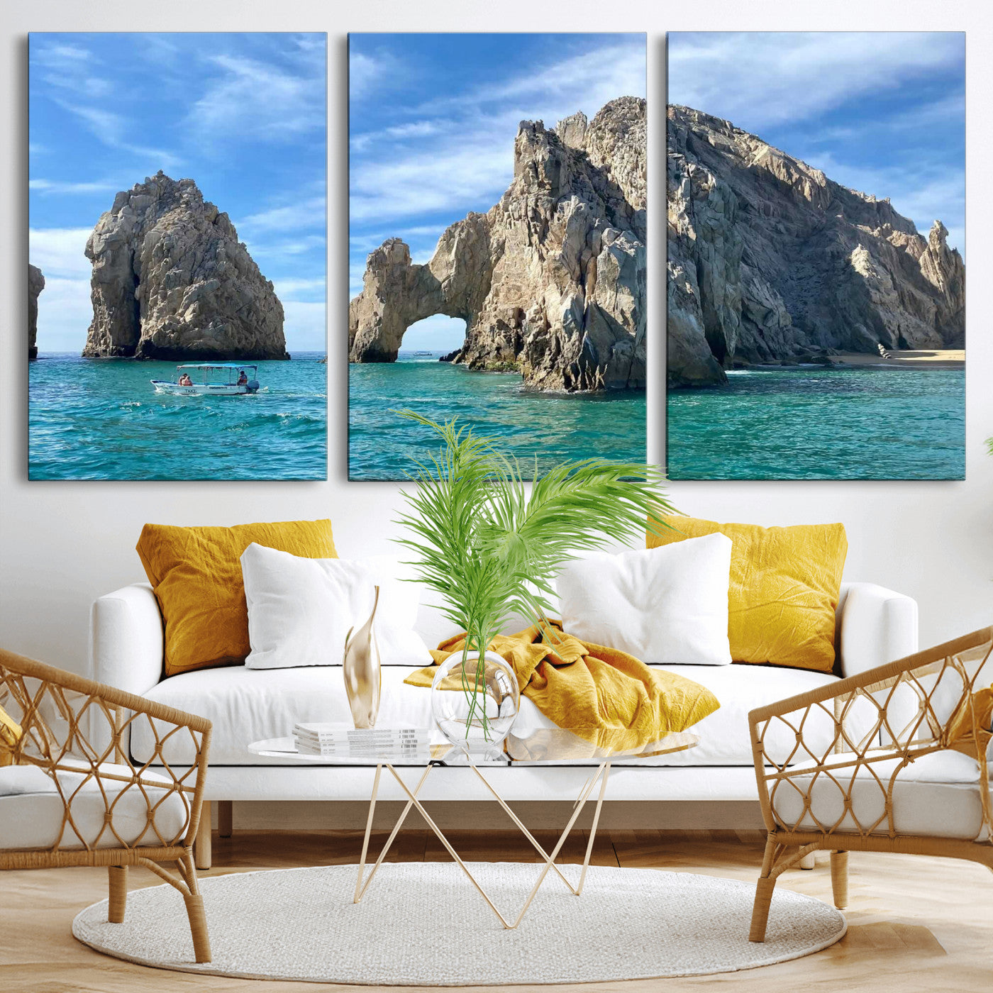 20946478-MGV-CV-36X24 - El Arco Cabo San Lucas Ocean Arch Wall Art Canvas Print, Baja California Rock Arch Seascape Canvas Print, Mexico Coastal Landmark Scenic Art Printing
