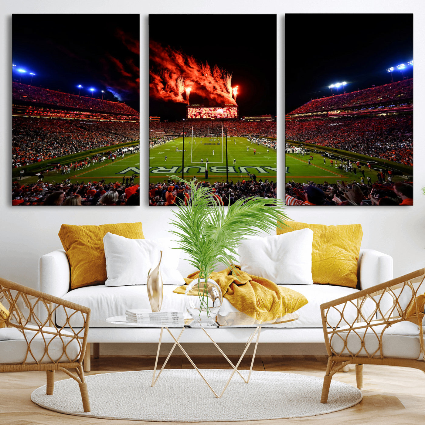81918884-MGV-CV-36X24 - Auburn Stadium Wall Art Canvas Print, College Football Night Game Crowd, Jordan Hare Stadium Artwork