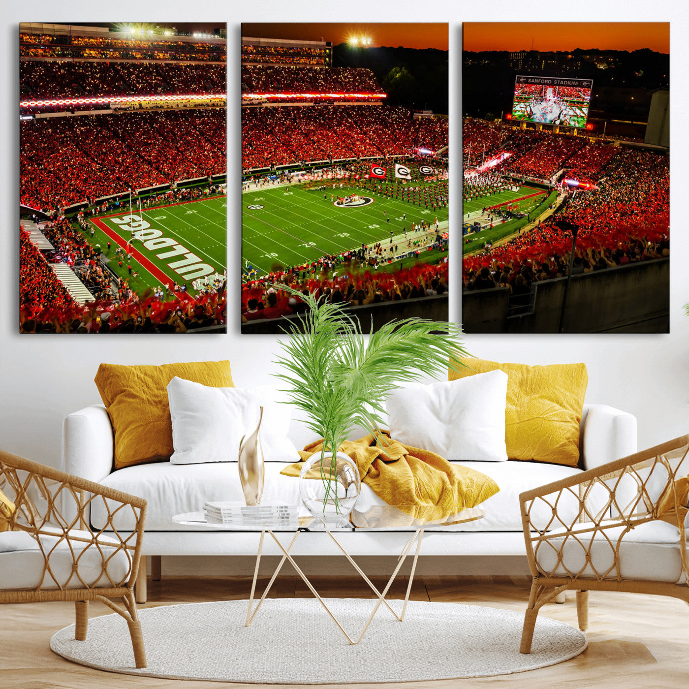 48894104-MGV-CV-36X24 - Georgia Bulldogs Stadium Wall Art Canvas Print, Sanford Stadium Night Game Panorama, College Football Crowd Wall Decor