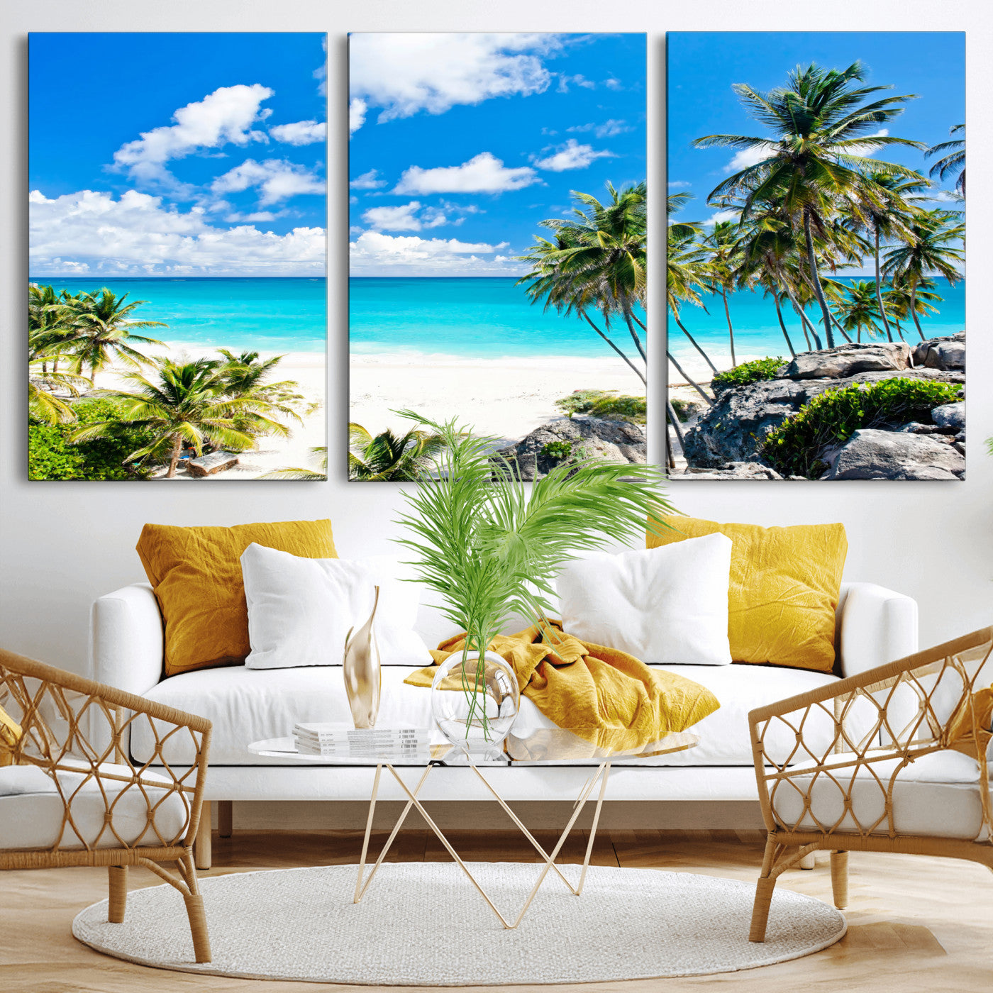 51097197-MGV-CV-36X24 - Tropical Beach Wall Art Canvas Print, Palm Tree Ocean Landscape Photography, Caribbean Coastal Artwork