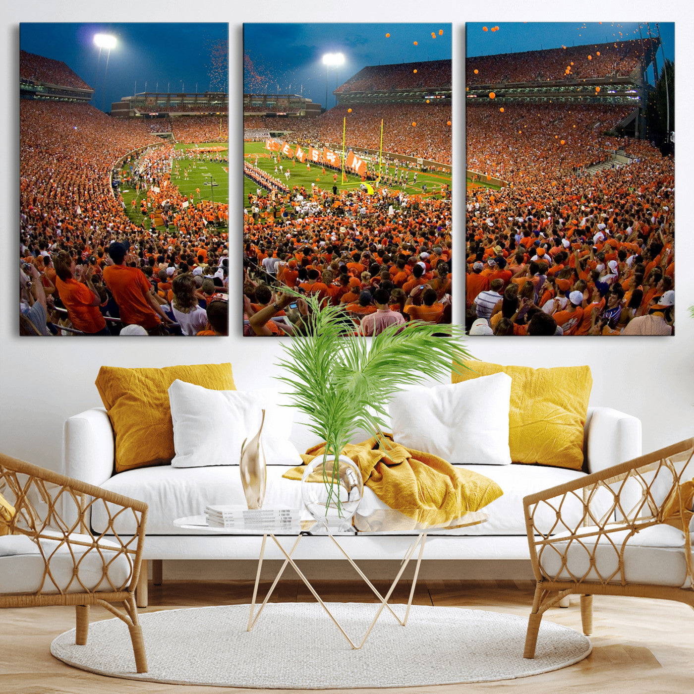 42850097-MGV-CV-36X24 - Clemson Tigers Memorial Stadium Wall Art Canvas Print, Death Valley Football Stadium Artwork, Packed Game Night Crowd Scene