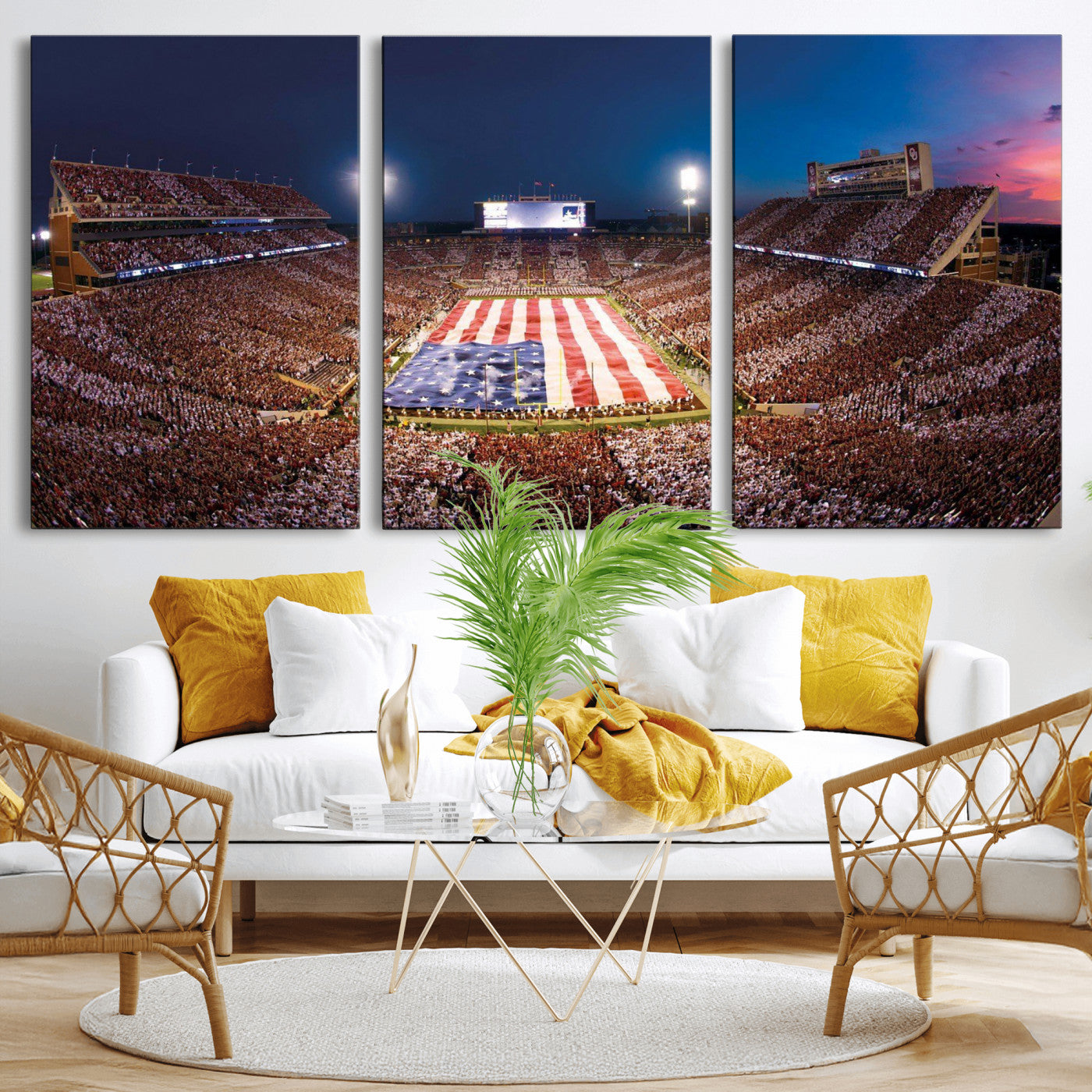59917418-MGV-CV-36X24 - Oklahoma Memorial Stadium Wall Art Canvas Print – Oklahoma Sooners Football Artwork for Home, Office, and Sports Room Decor
