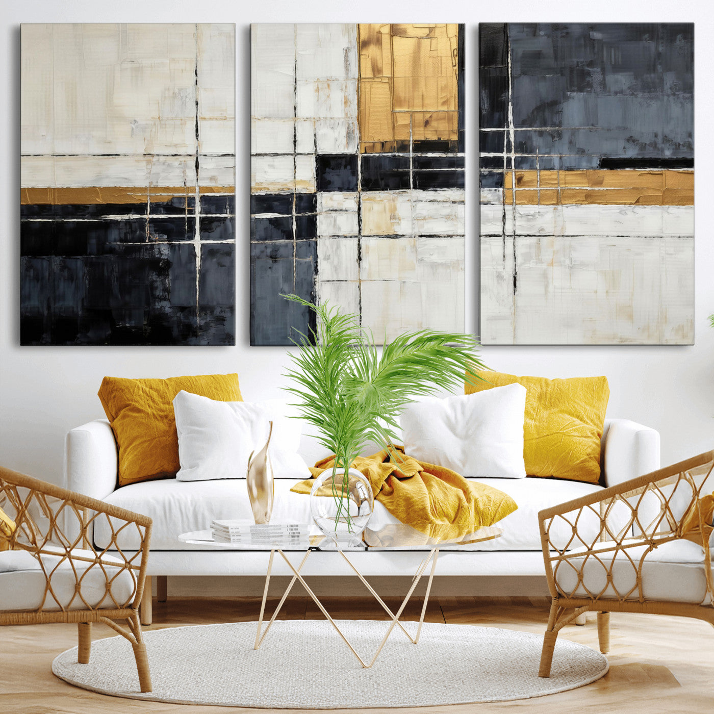 78975677-MGV-CV-36X24 - Gold Abstract Wall Art Canvas Print, Modern Luxury Geometric Painting Wall Decor for Living Room and Office