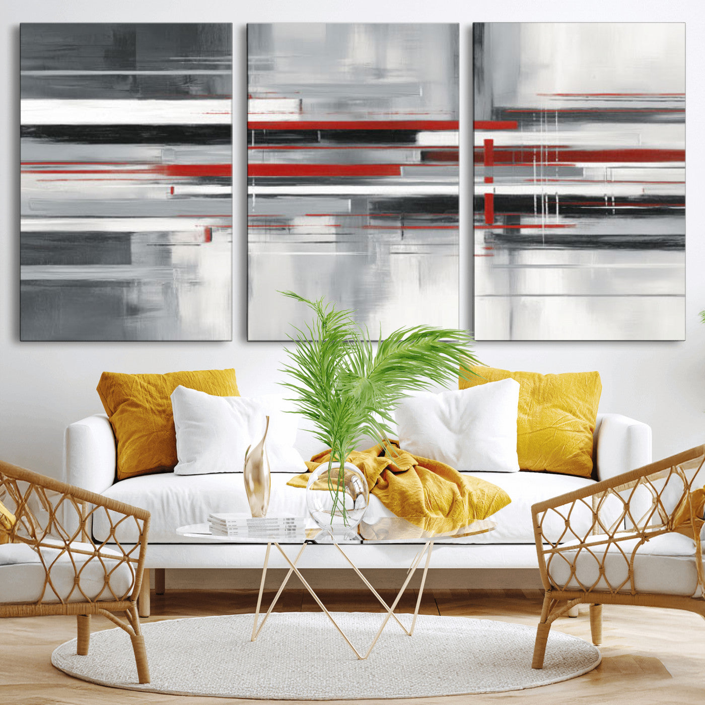 62640681-MGV-CV-36X24 - Gray Red Abstract Wall Art Canvas Print, Modern Abstract Canvas Wall Decor for Contemporary Living Room and Office