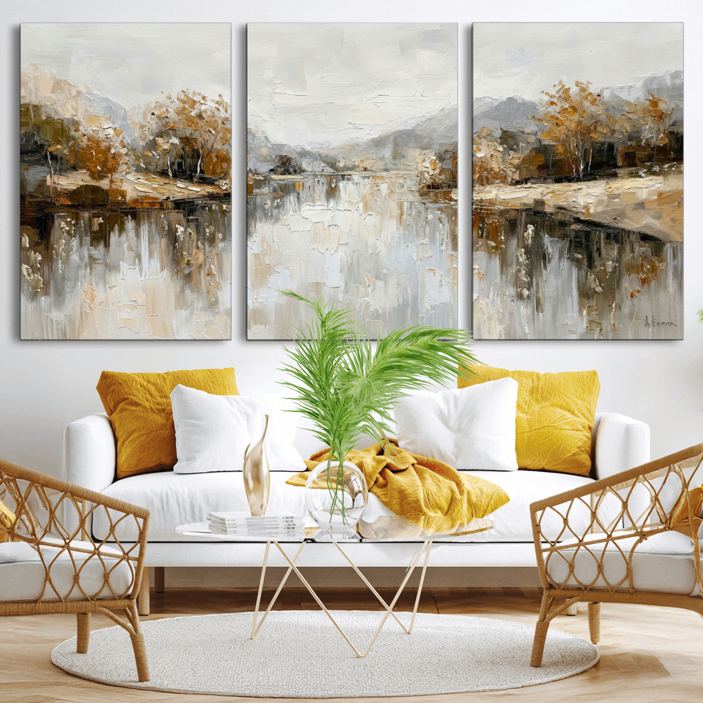 75820239-MGV-CV-36X24 - Abstract Landscape Wall Art Canvas Print, Modern Lake Printing Wall Decor for Contemporary Interiors