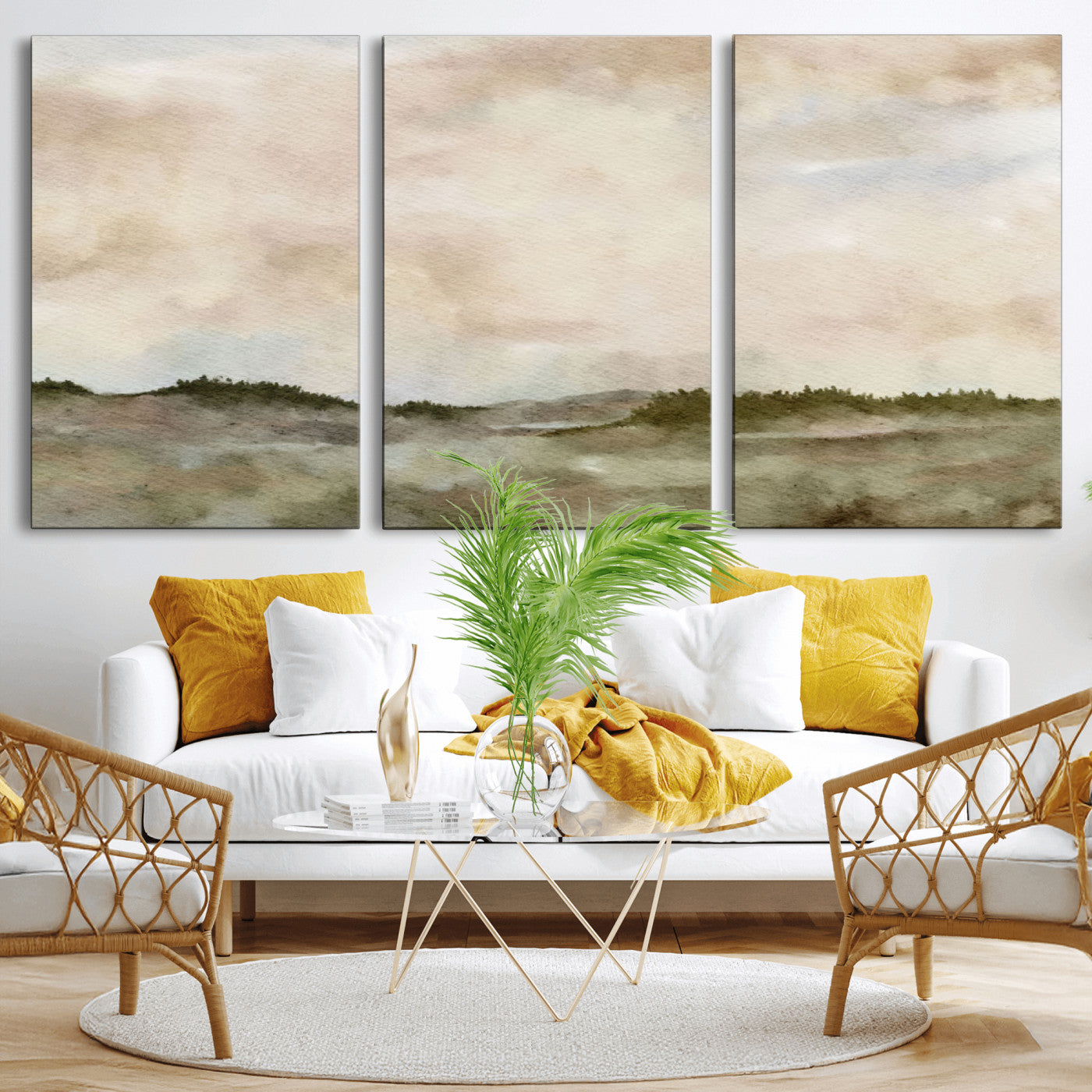 13578069-MGV-CV-36X24 - Abstract Landscape Wall Art Canvas Print, Watercolor Pastoral Landscape Painting Wall Decor for Modern Farmhouse Interiors