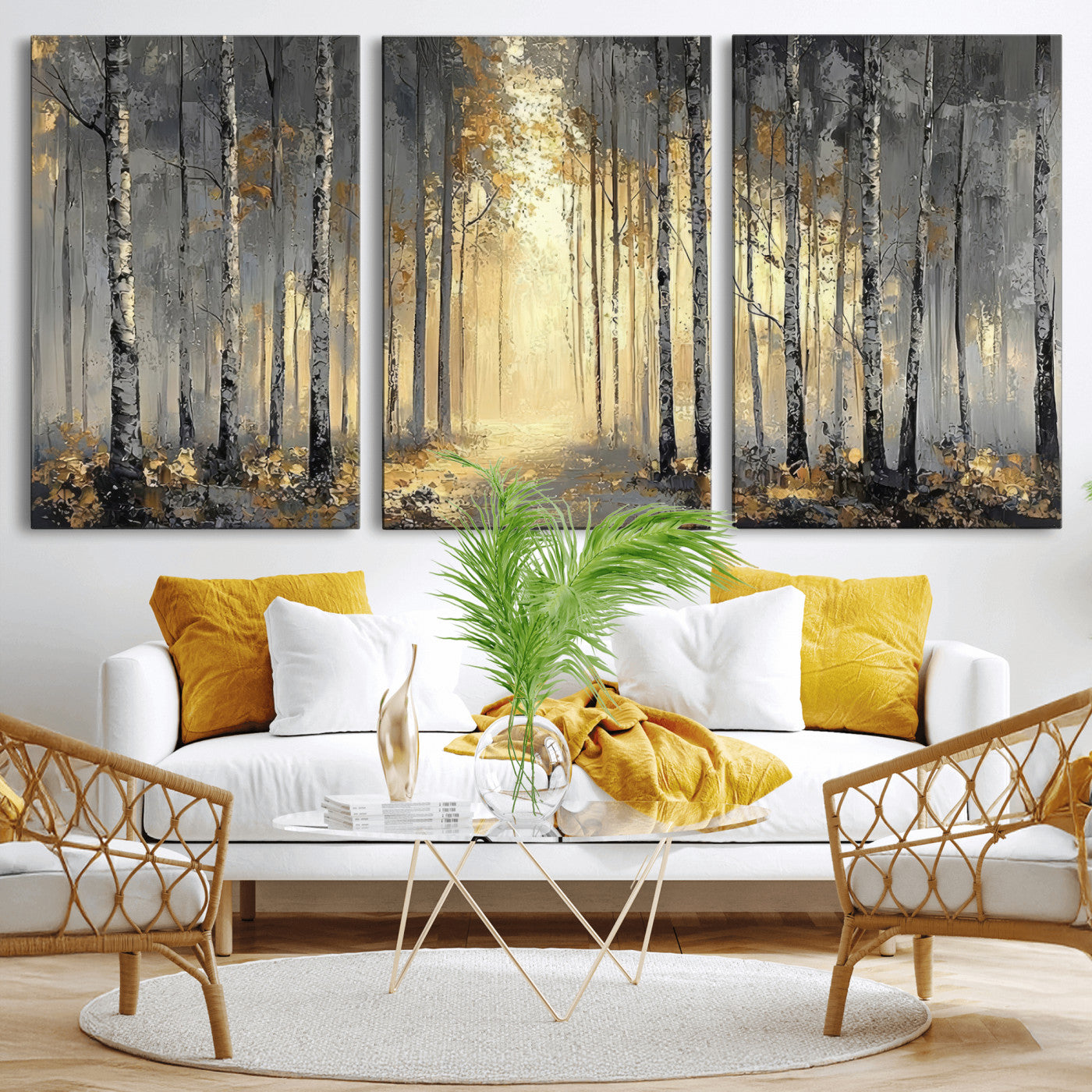 41017042-MGV-CV-36X24 - Abstract Birch Forest Wall Art Canvas Print – Modern Neutral Woodland Landscape Artwork for Living Room Decor