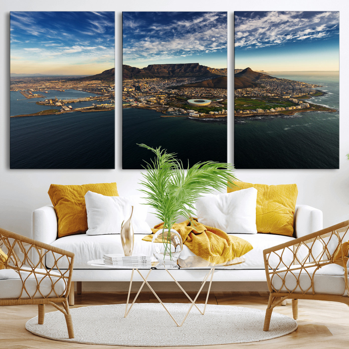 14654591-MGV-CV-36X24 - Cape Town Skyline Wall Art Canvas Print – Table Mountain Coastal Cityscape Artwork for Modern Office Decor