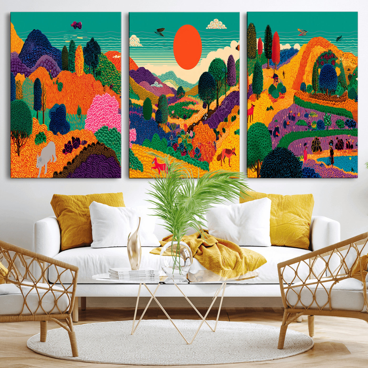 45710397-MGV-CV-48X32-3P - Colorful Japanese Landscape Print: Maximalist Panoramic Wall Art