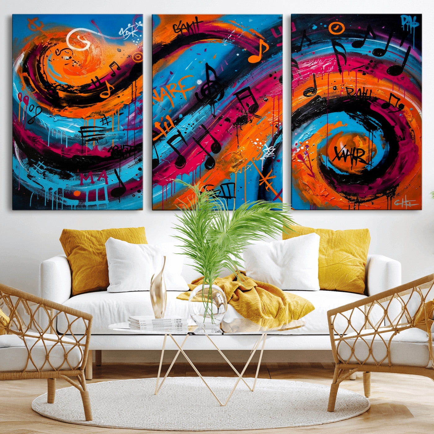 34936518-MGV-CV-36X24 - Geometric Abstract Wall Art Canvas Print, Orange Blue Abstract Expressionist Painting Print, Modern Geometric Abstract Canvas Art