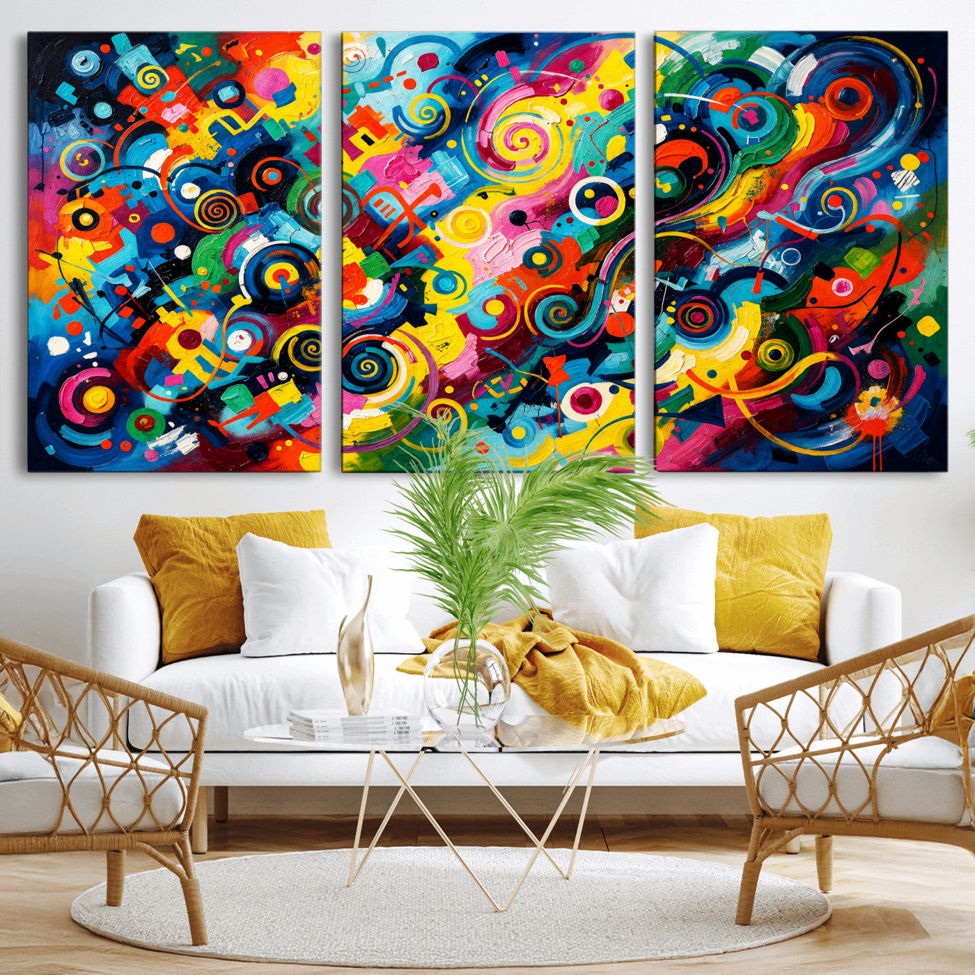 4712069R1-MGV-CV-36X24 - Geometric Abstract Wall Art Canvas Print, Bold Color Abstract Expressionist Painting Print, Modern Geometric Abstract Canvas Art