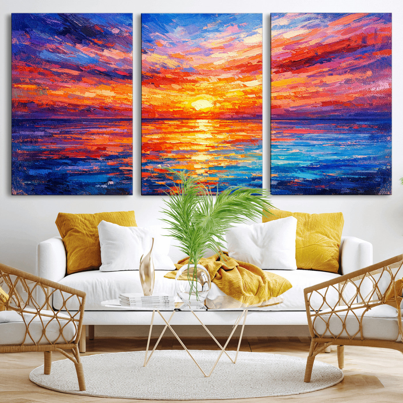 54915078-MGV-CV-36X24 - Colorful Knife Ocean Sunset Canvas — Orange Pink Teal Expressionist Sea Print | Colorful Coastal Wall Art | Vibrant Beach Decor Gift