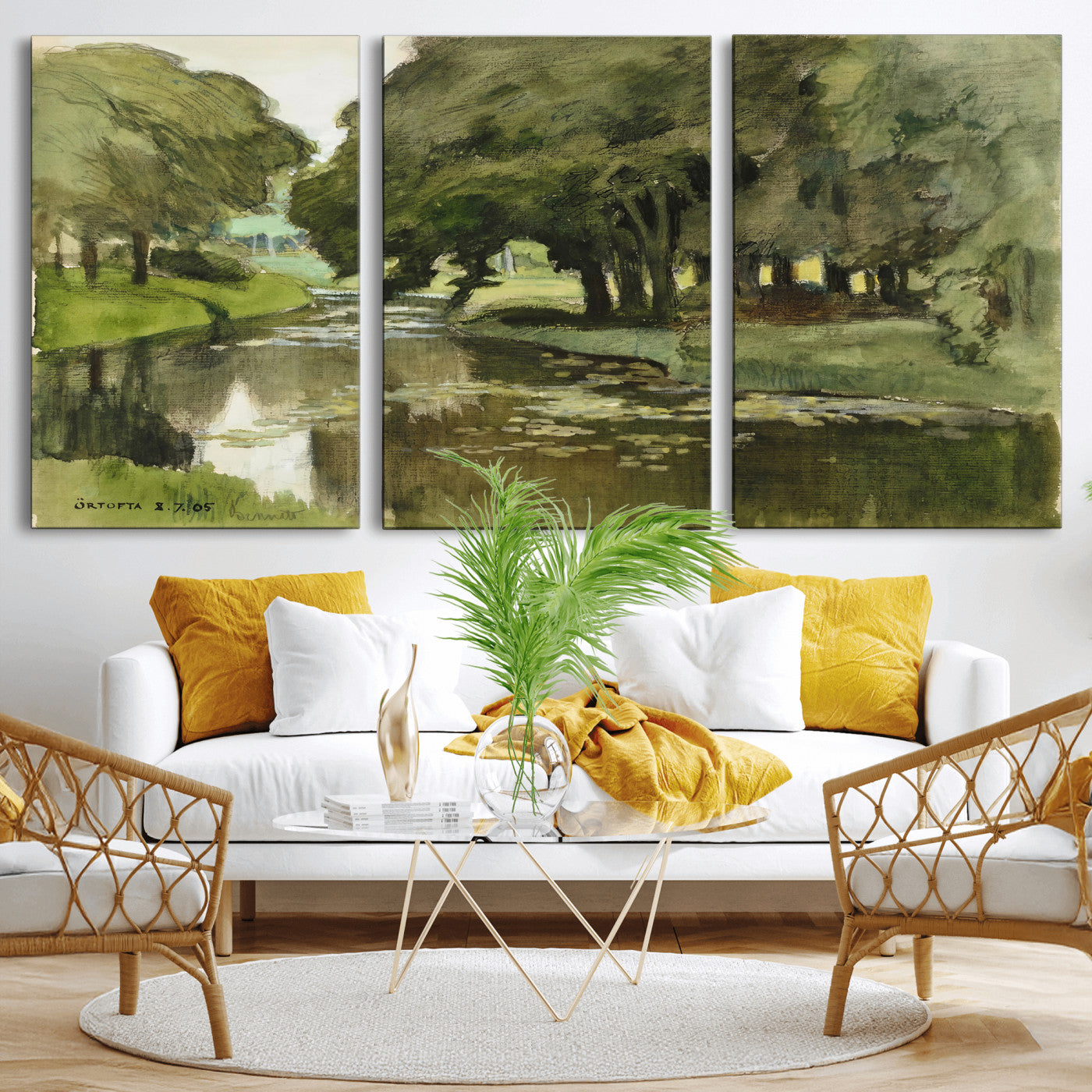 54446767-MGV-CV-36X24 - Anders Zorn Watercolor Canvas Print, Örtofta 1905 Swedish River Landscape, Impressionist Nature Art, Scandinavian Wall Decor, Plein Air Painting Print