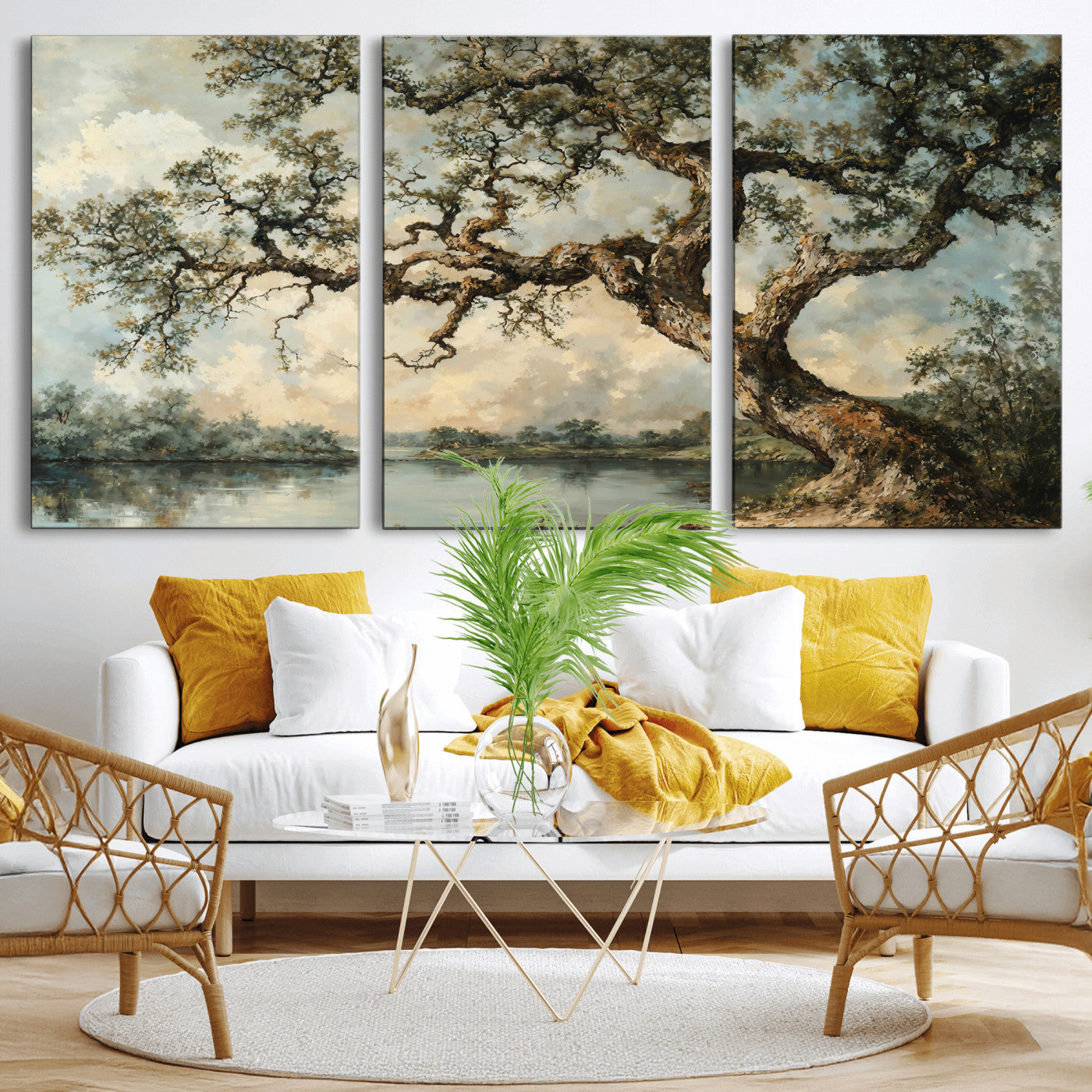 63857726-MGV-CV-36X24 - Old Oak Tree Canvas Wall Art, Turner Inspired Romantic Landscape Print, Vintage Nature Painting, Living Room Wall Decor, Antique Style Tree Art