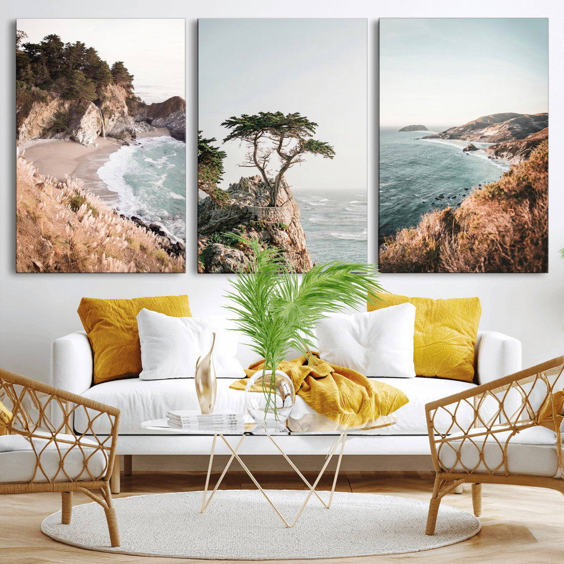 California Coast Canvas Wall Art Set, Big Sur McWay Falls
