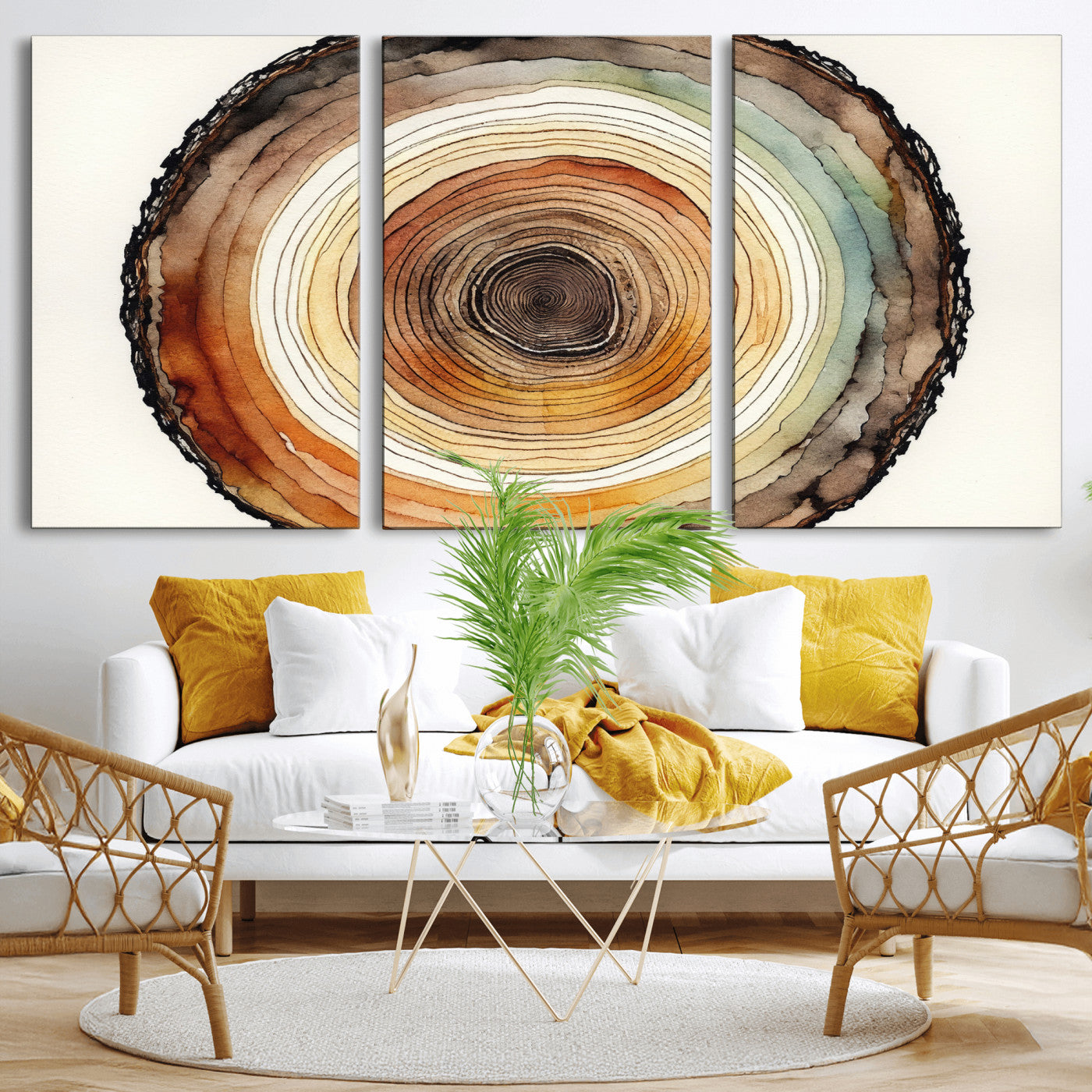 13719680-MGV-CV-36X24 - Natural Wood Slice Wall Art Canvas Print, Tree Ring Wall Art, Framed Abstract Nature Wall Decor, Earth Tone Statement Canvas Print