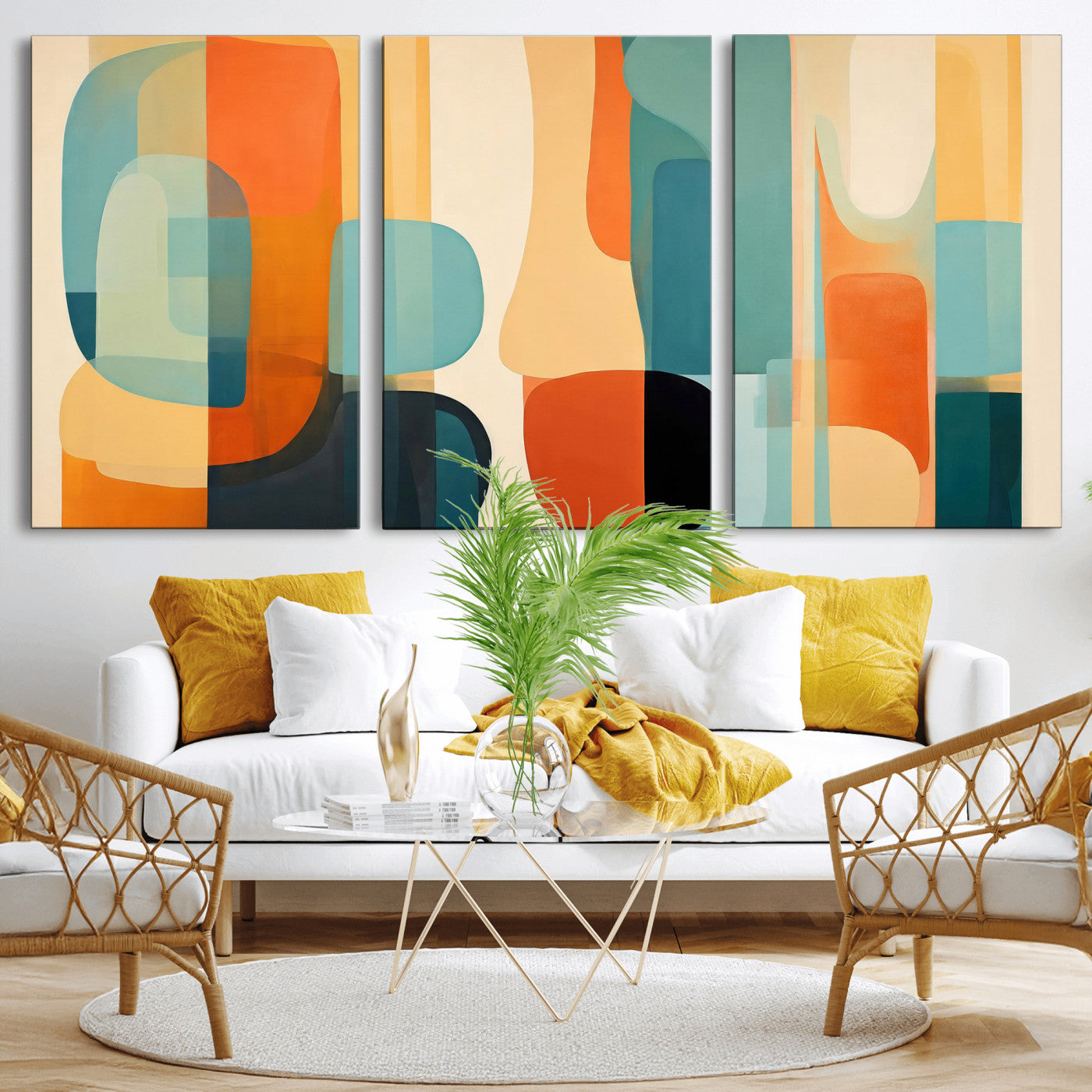 71488451-MGV-CV-60X30-3P - Abstract Geometric Wall Art Canvas Print, Mid Century Modern Wall Art, Abstract Wall Art Canvas Print for Living Room Bedroom Office