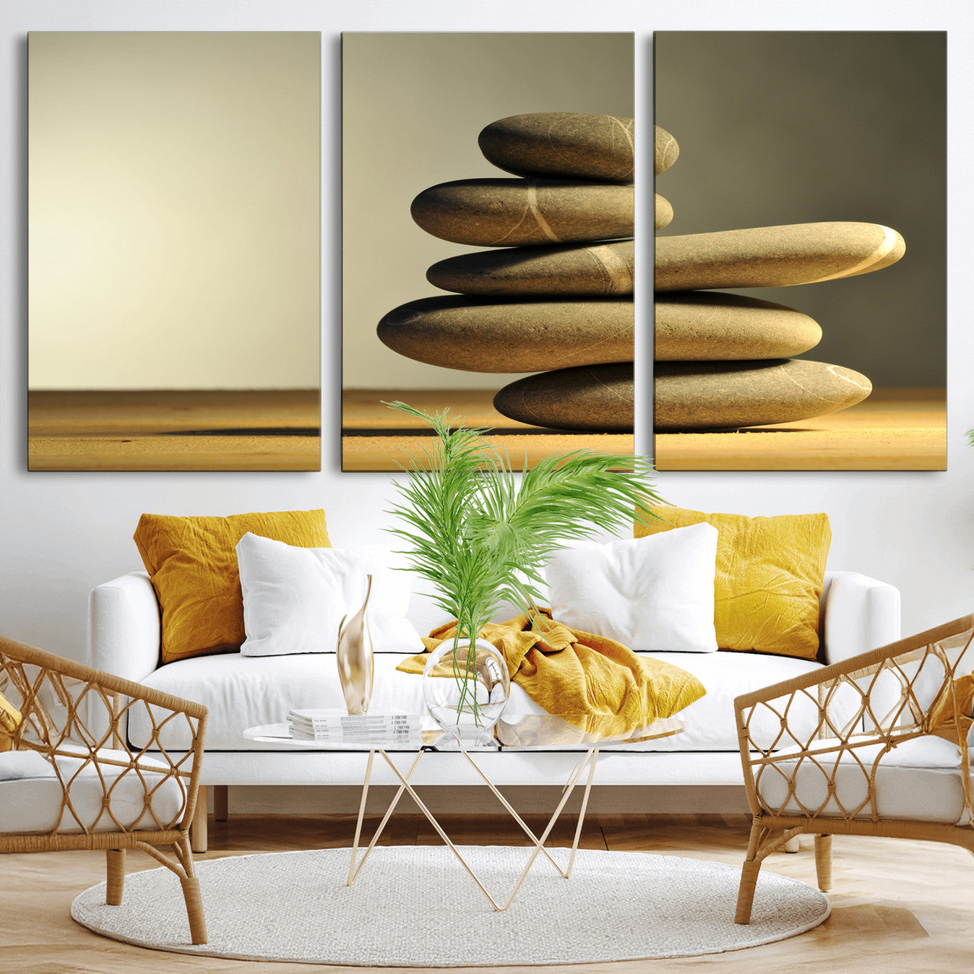 85424263-MGV-CV-36X24 - Zen Stone Wall Art Canvas Print, Balanced Rock Stack Framed Spa Artwork, Minimalist Meditation Decor for Living Room Bedroom Office Bathroom