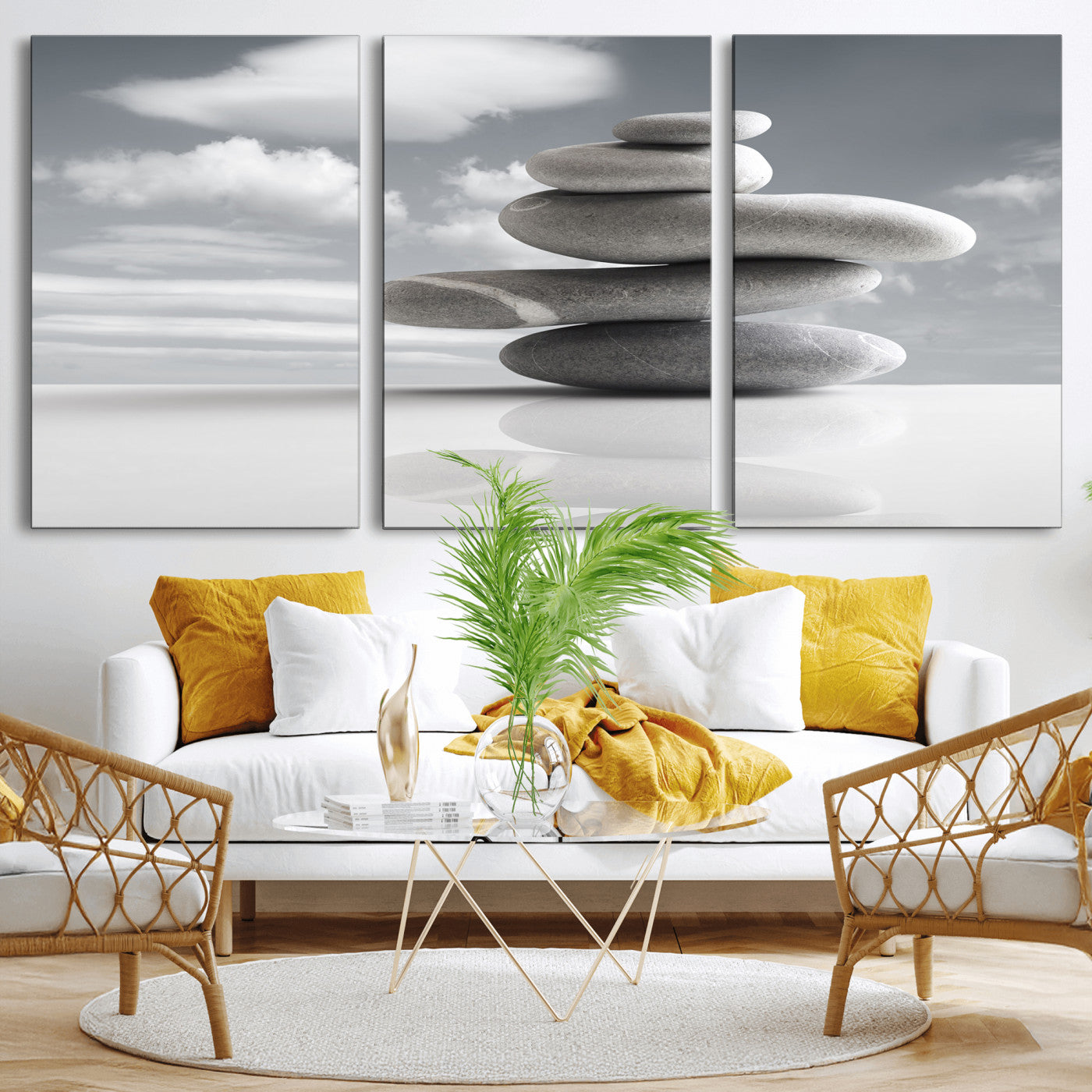 86426188-MGV-CV-36X24 - Zen Stone Wall Art Canvas Print, Balanced Rock Stack Framed Spa Artwork, Minimalist Meditation Decor for Living Room Bedroom Office Bathroom