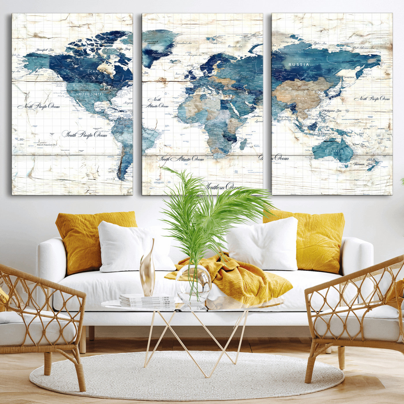 86799232-MGV-CV-36X24 - Watercolor World Map Canvas Wall Art Print – Abstract Colorful Travel Wall Decor