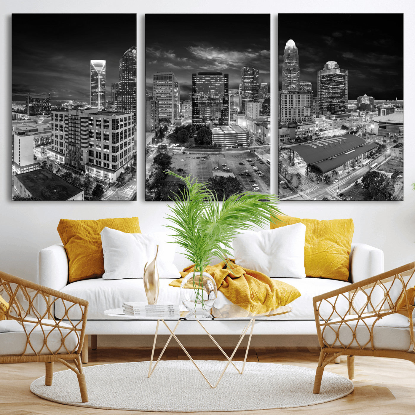 60105075-MGV-CV-36X24 - Charlotte Skyline Canvas Wall Art Print – North Carolina Cityscape Photography Print
