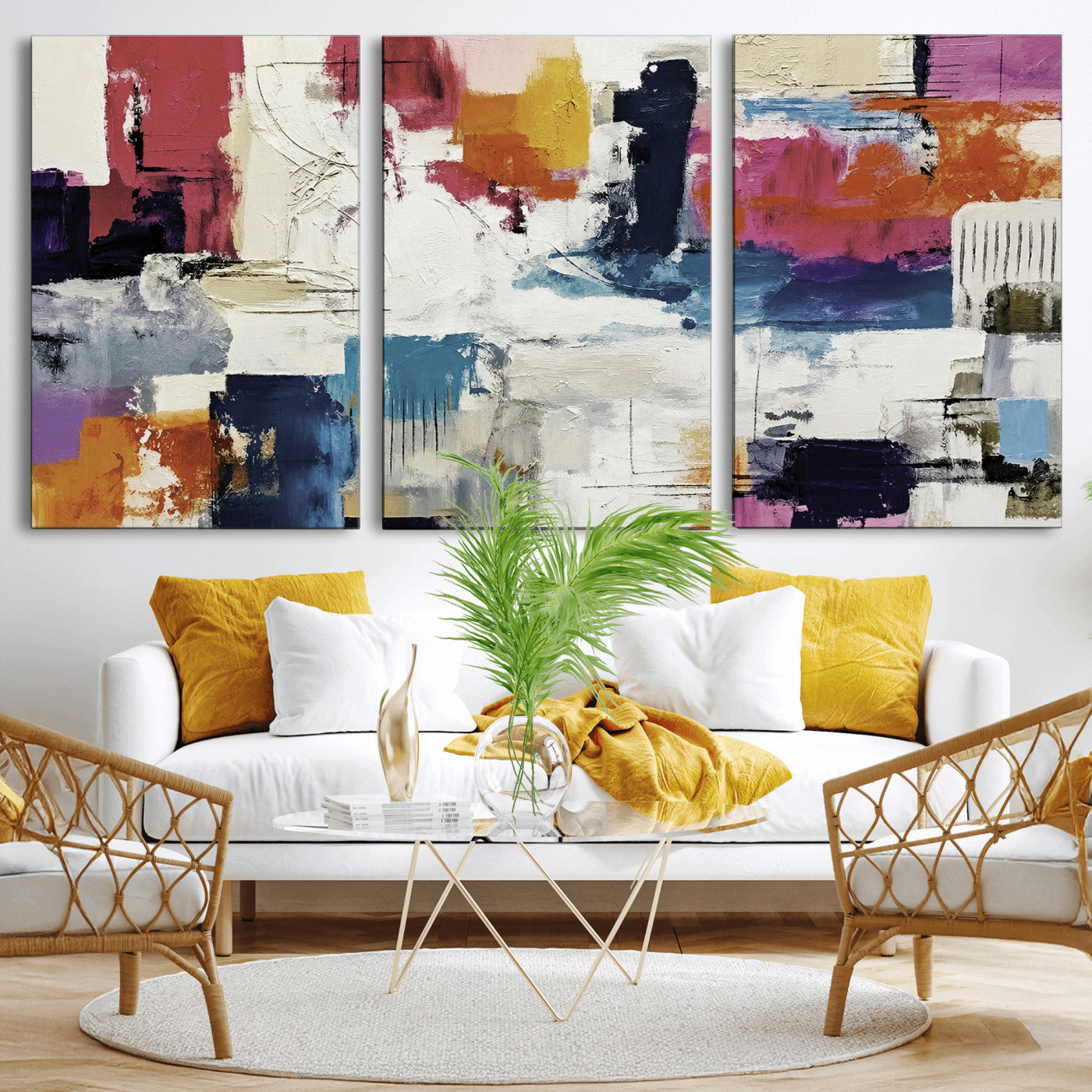 57864023-MGV-CV-36X24 - Blue Teal Abstract Canvas Wall Art, Modern Textured Painting Print, Navy Orange White Contemporary Art, Neutral Living Room Decor, Office Art