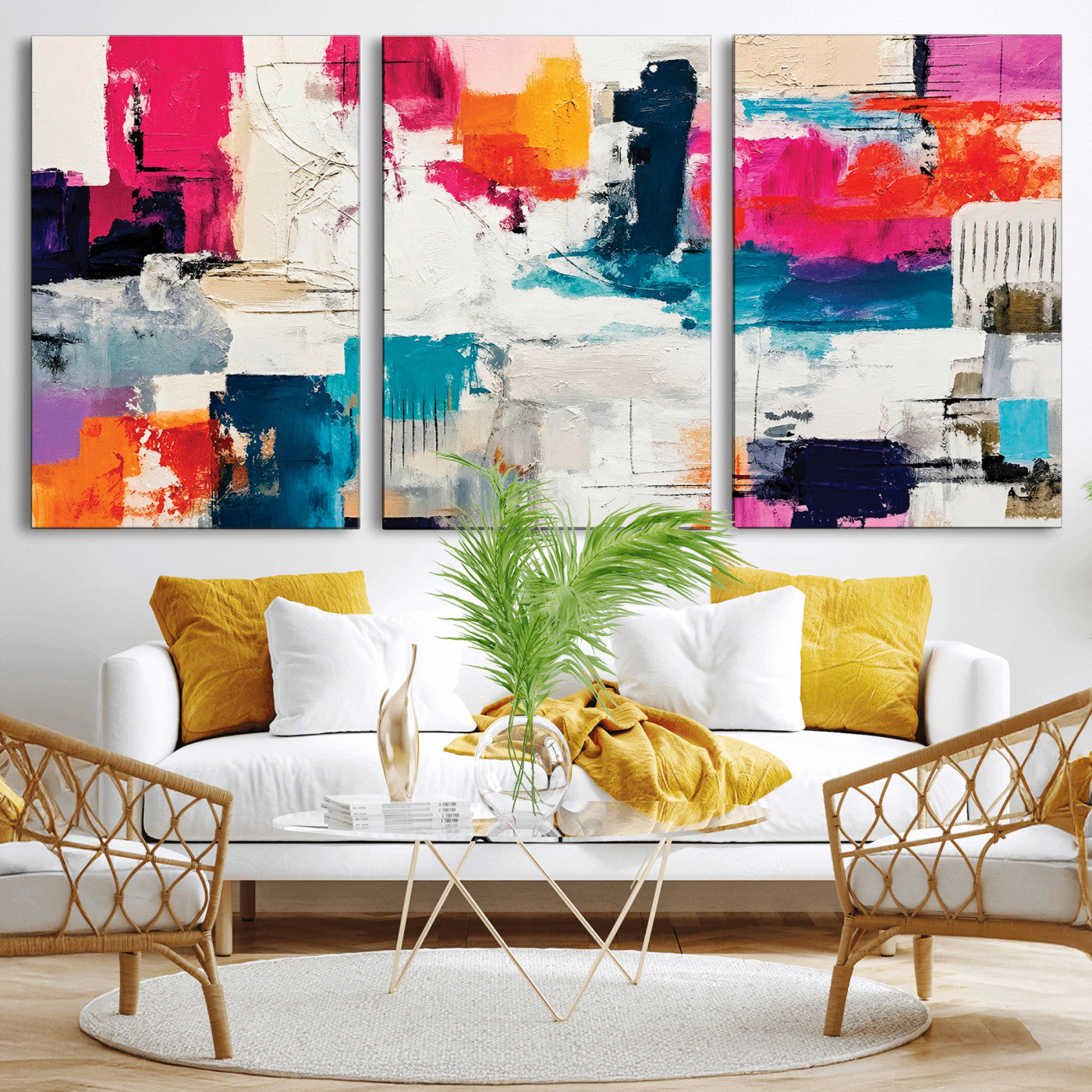 57864023-MGV-CV-36X24 - Blue Teal Abstract Canvas Wall Art | Modern Textured Painting Print, Navy Orange White Contemporary Art, Neutral Living Room Decor, Office Art