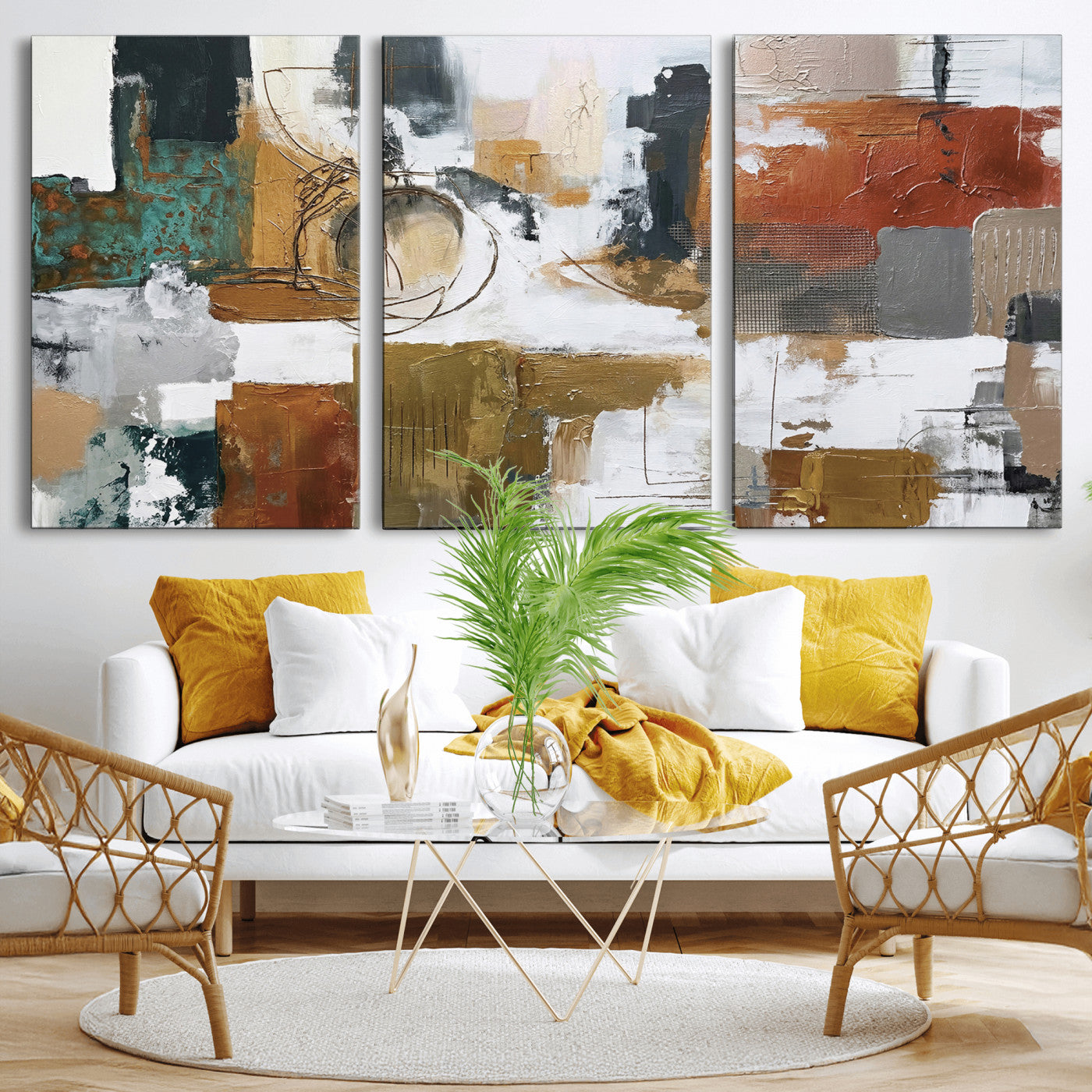 50720312-MGV-CV-36X24 - Blue Teal Abstract Canvas Wall Art, Modern Textured Painting Print, Navy Orange White Contemporary Art, Neutral Living Room Decor, Office Art