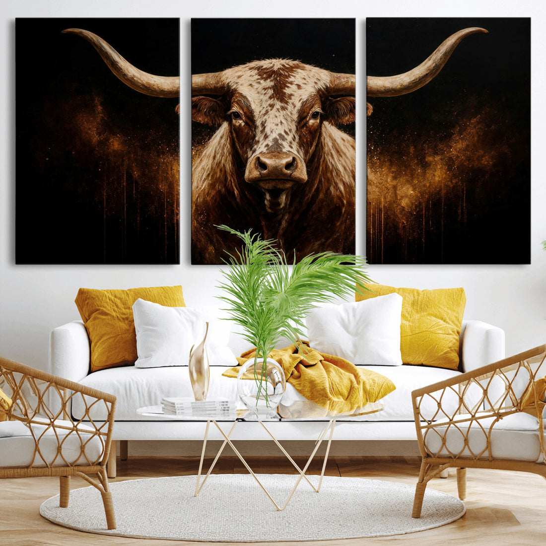 Texas Bull Cow Longhorn Canvas Wall Art Moody Western Bull Oil Painting Print