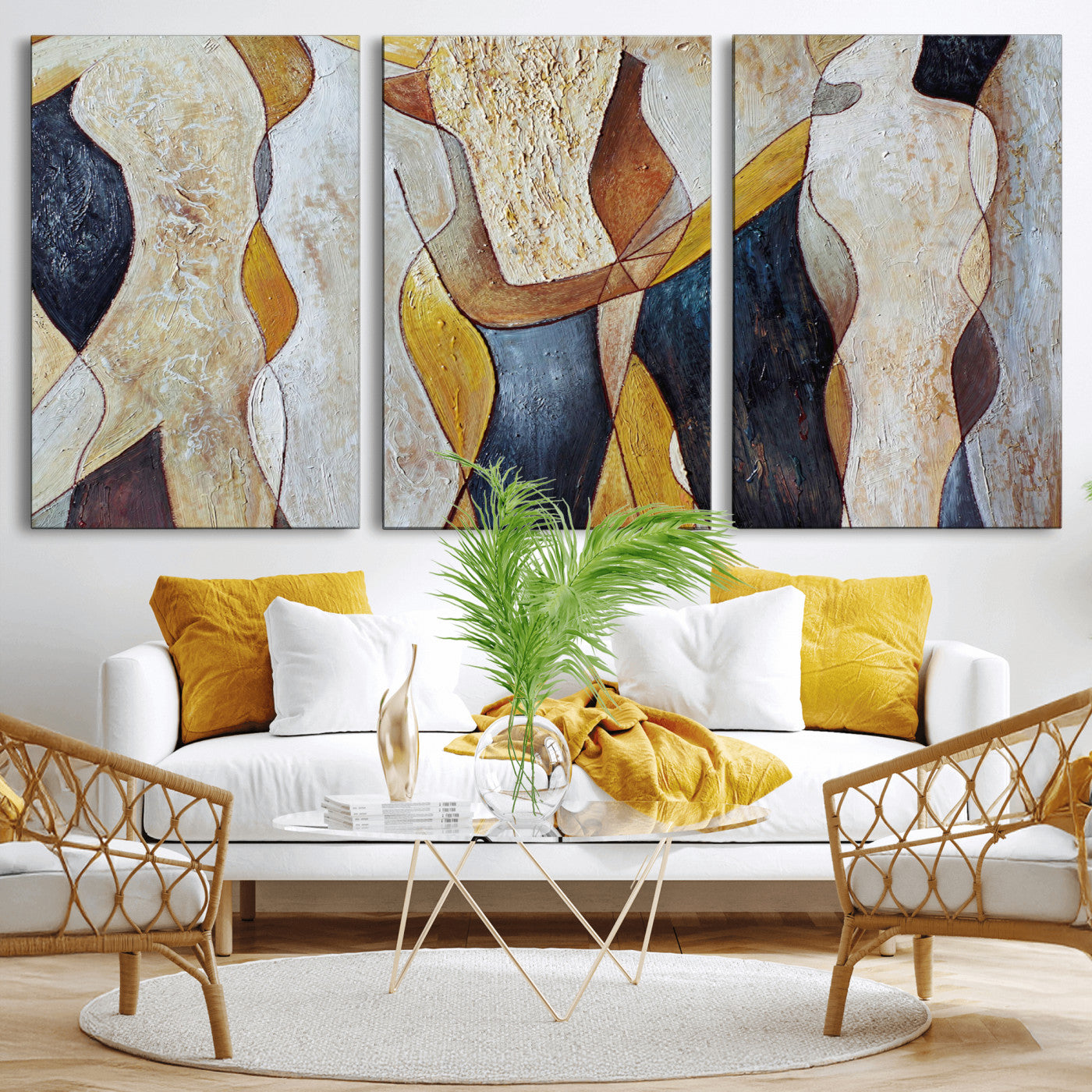 96079939-MGV-CV-36X24 - Mid Century Modern Figurative Canvas Wall Art Abstract Cubist Painting Print