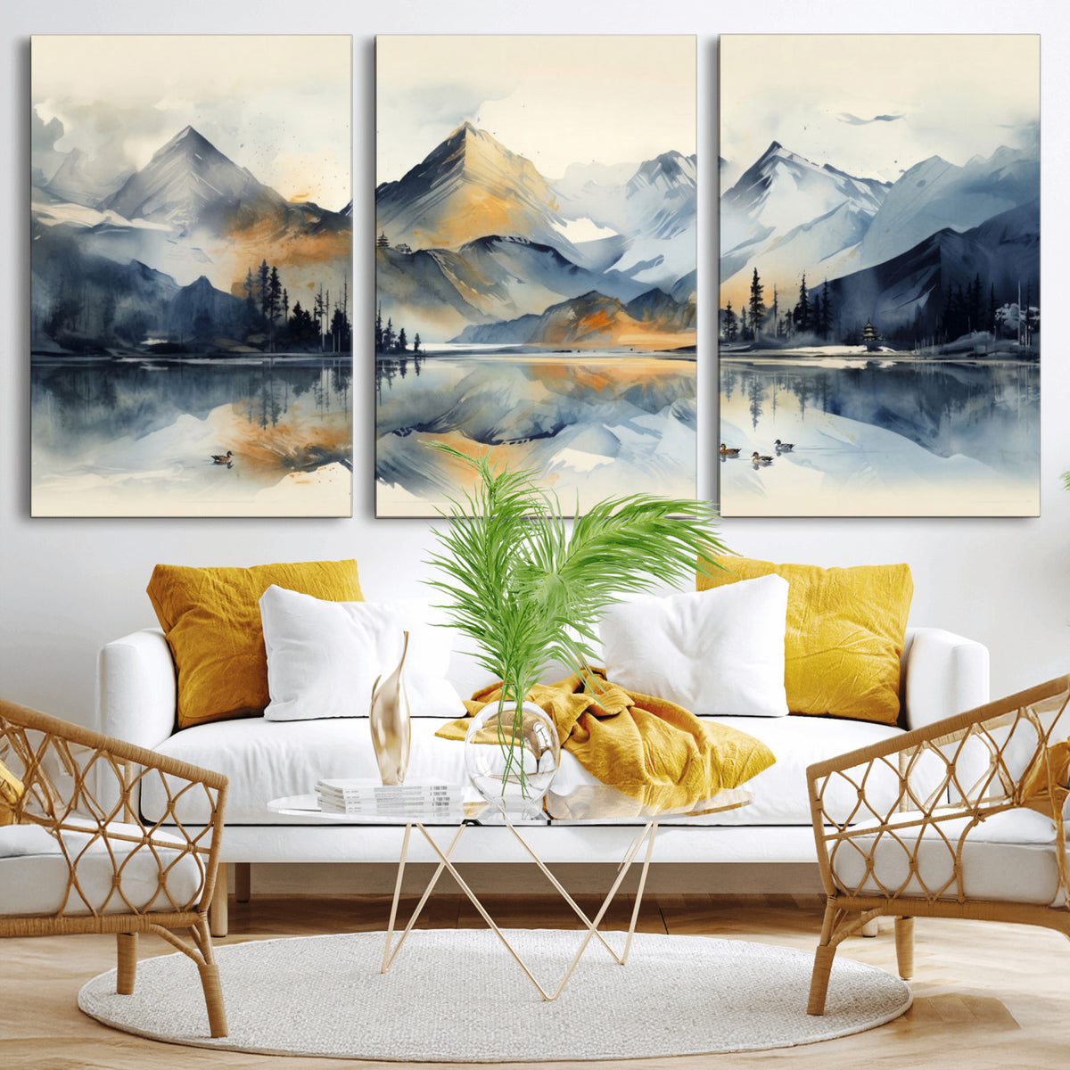 10196184T-MGV-CV-36X24 - Abstract Lake Mountain Wall Art Canvas Print