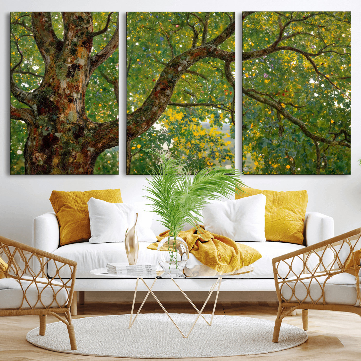23663535-MGV-CV-36X24 - Vintage Summer Forest Green Tree Wall Art Canvas Print, Lush Leaves Impressionist Painting Print