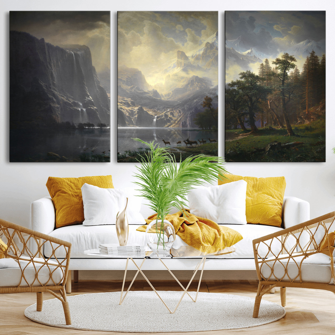 63266254-MGV-CV-36X24 - Albert Bierstadt Among the Sierra Nevada California Wall Art Canvas Print, Landscape Painting Print