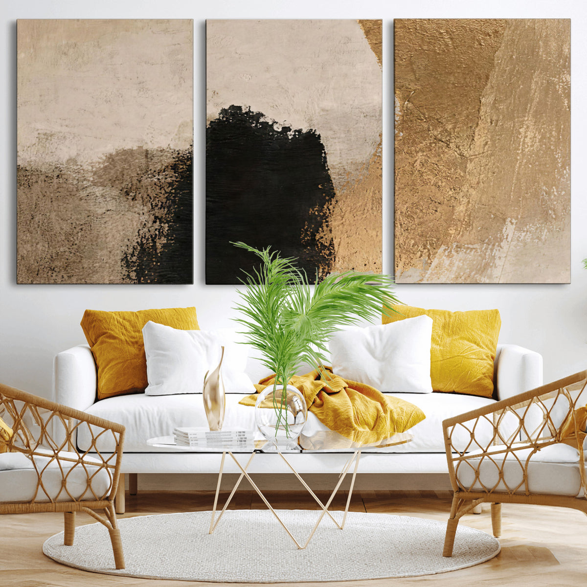 36003778-MGV-CV-48X32-3P - Mid Century Modern Geometric Canvas Wall Art, Abstract Triptych Print