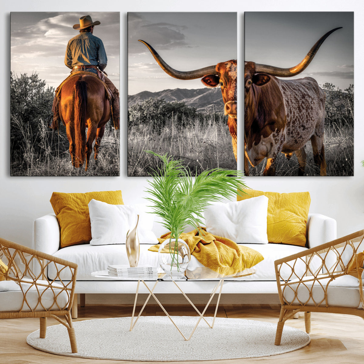 17066920-_Poster-30x20 - Extra Large Cowboy and Longhorn Wall Art Canvas Print
