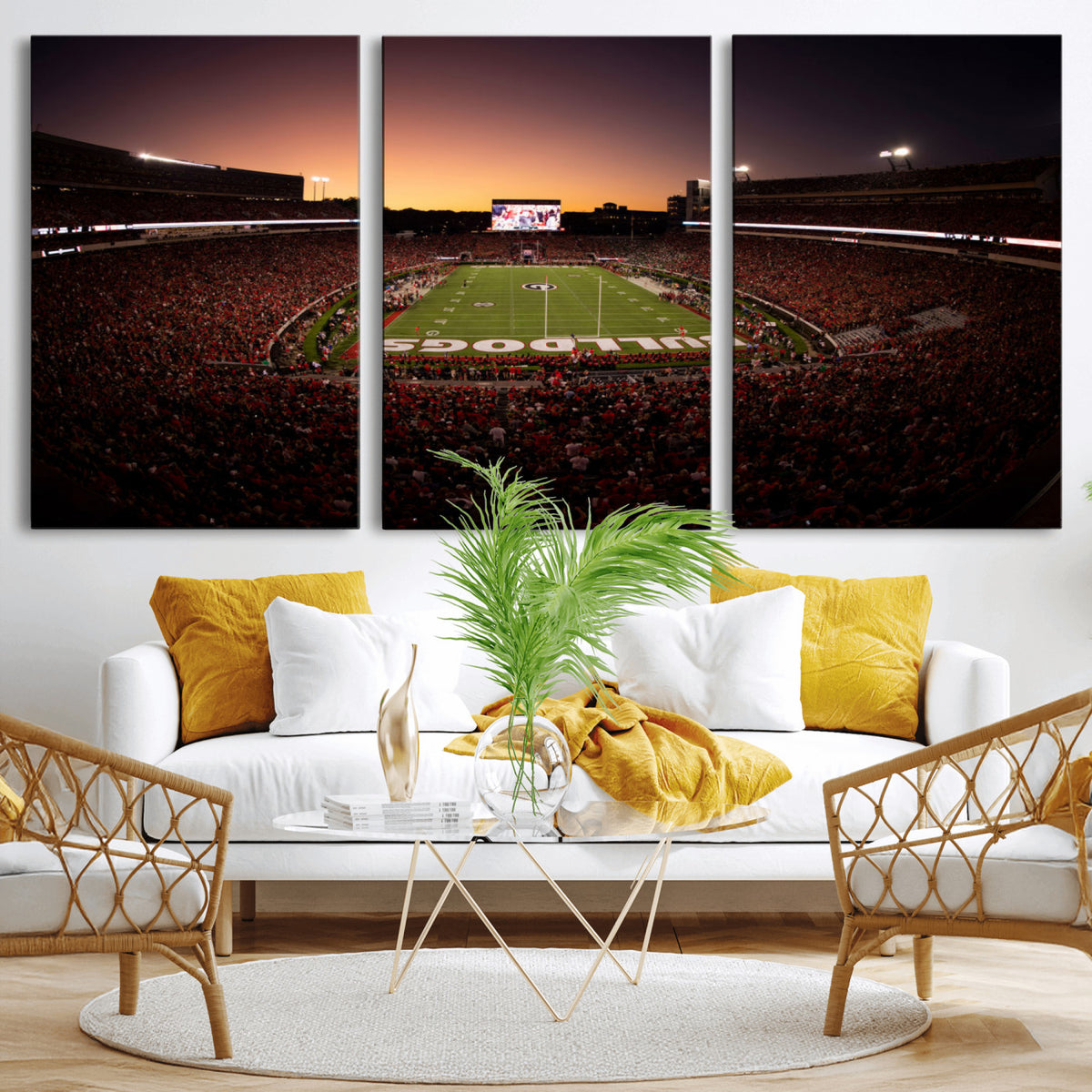 97720998-_Poster-30x20 - Georgia Bulldogs Stadium Sunset Canvas Print 3 Piece Framed Wall Art Extra Large Floating Frame Sports Poster Made in USA