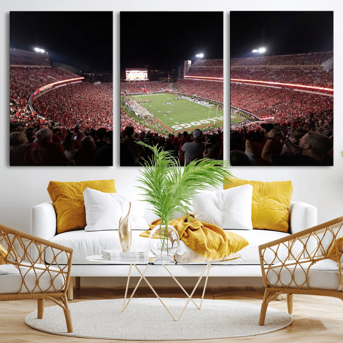 50587166-_Poster-30x20 - Sanford Stadium Georgia Bulldogs Canvas Print 3 Piece Framed Wall Art Extra Large Floating Frame Sports Poster Made in USA