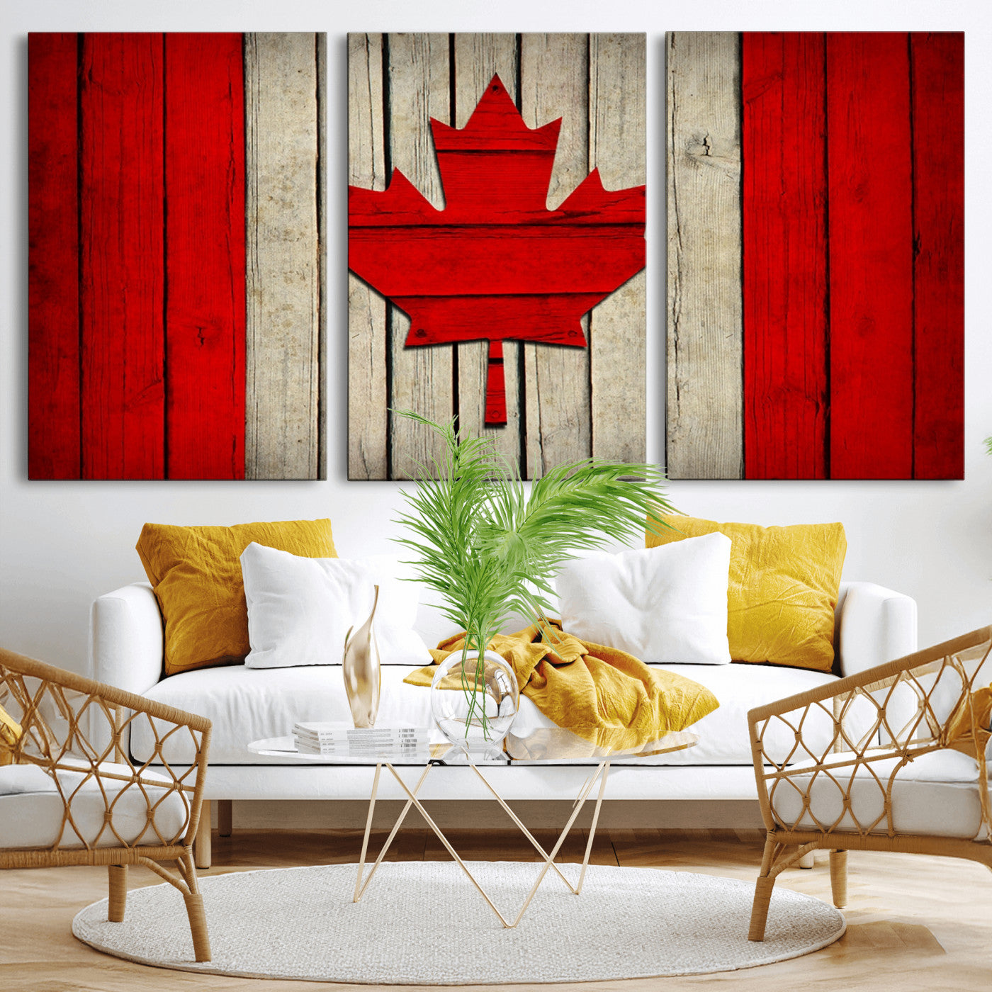 22674-MGV-CV-36X24-Rustic Canada Flag Wall Art – Framed Canadian Flag Canvas Print, Vintage Wood Texture Home or Office Decor