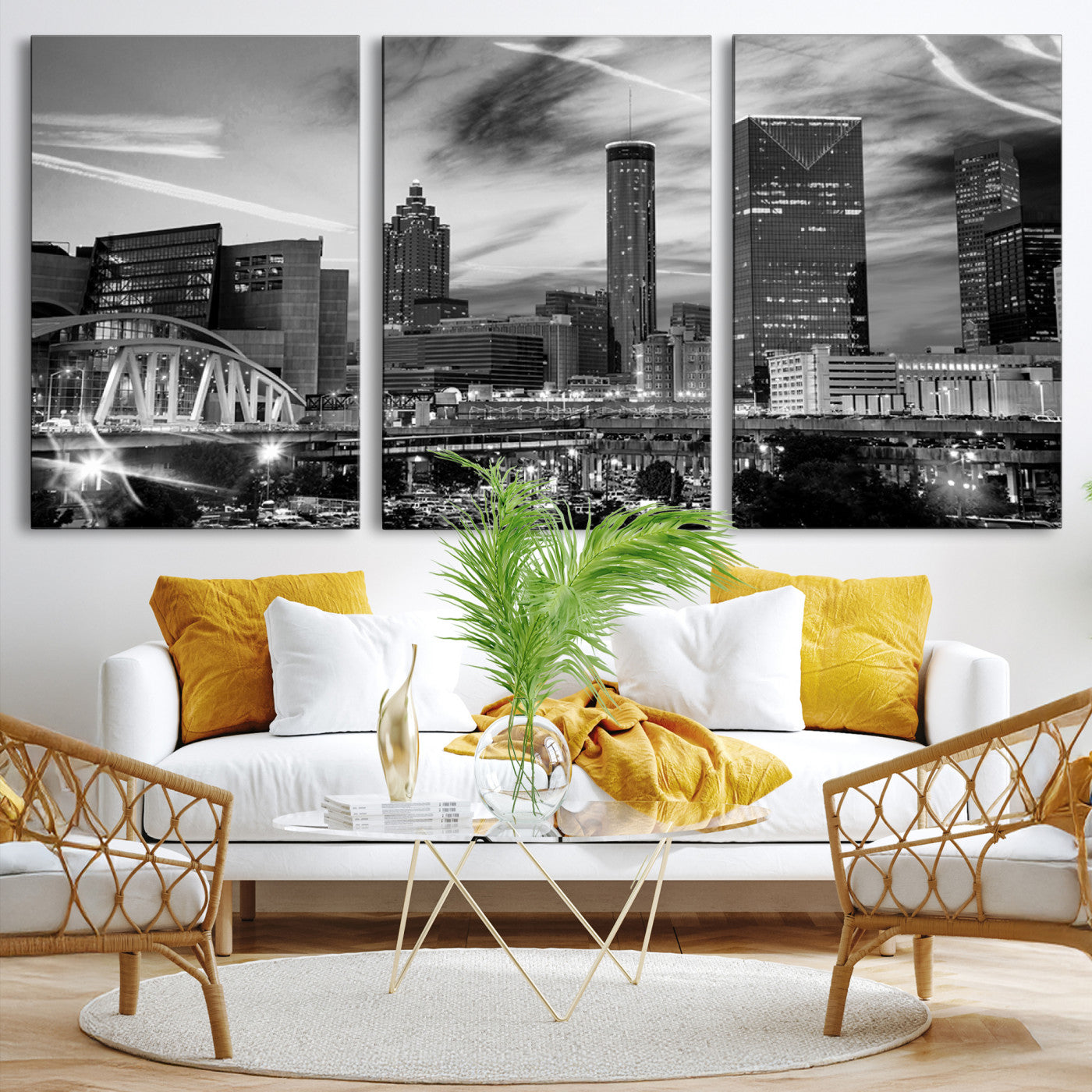 -Black and White Atlanta Wall Art Canvas Print