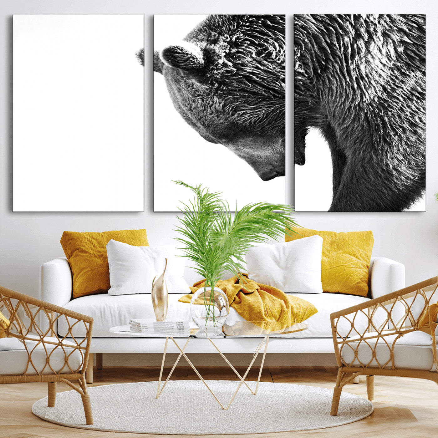 -Black and White Grizzly 399 Bear Canvas Print Wall Art | Large Wildlife Canvas Print for Living