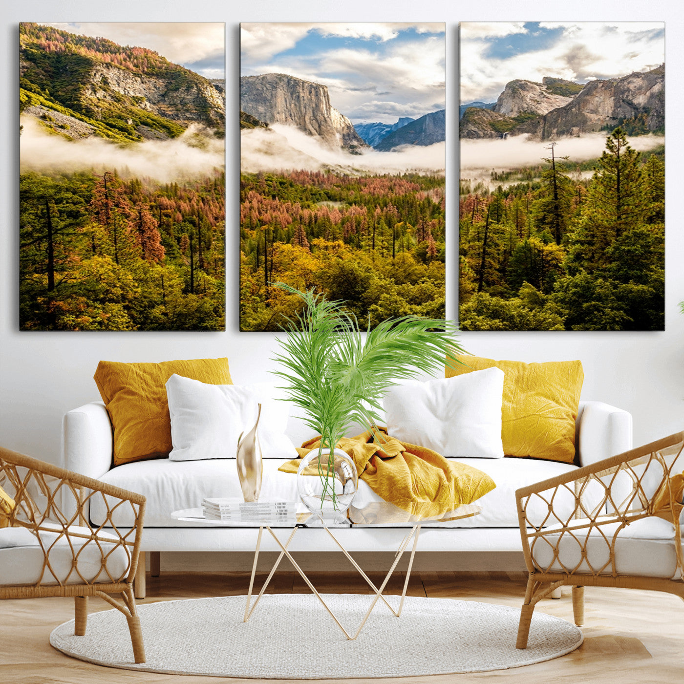 -Half Dome Yosemite Canvas Wall Art – Majestic Triptych Landscape Print – National Park Nature Decor